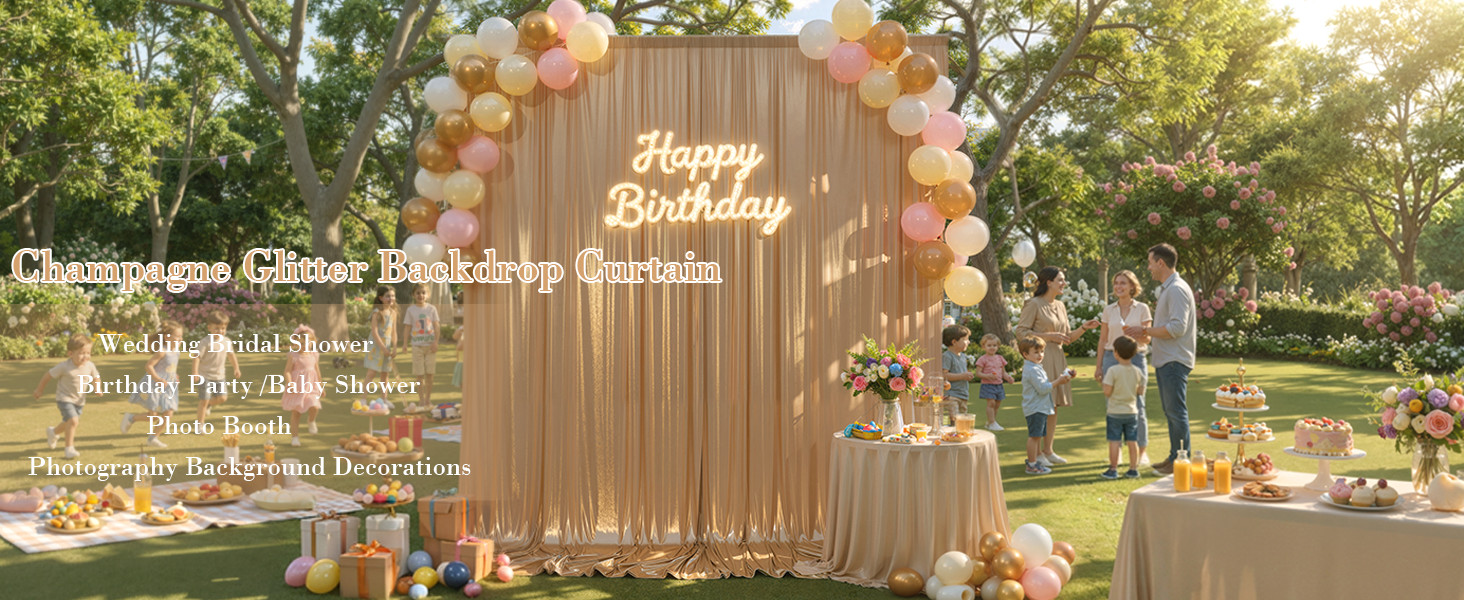 40x10ft Champagne Glitter Sequin Photo Backdrop Curtain for Parties Wrinkle
