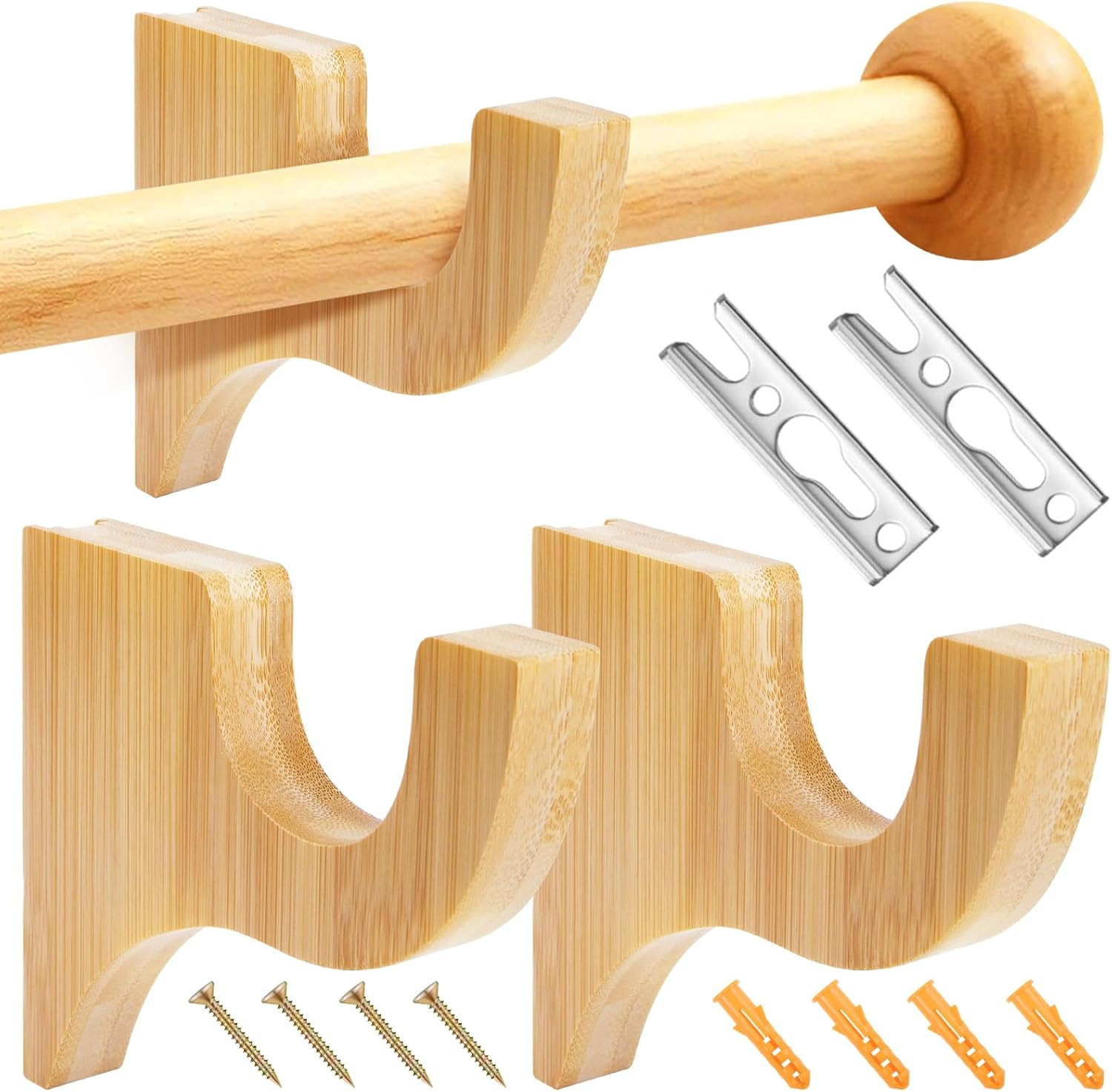 2 Pcs 3-1/2″ Return Wooden Curtain Rod Brackets,Hidden Screw Hole Wall Mount Hol