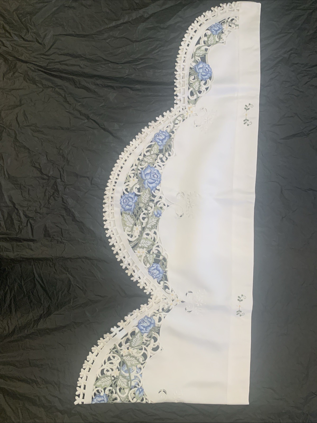 Embroidered White/Blue Scalloped Valance 88”x 18.5”