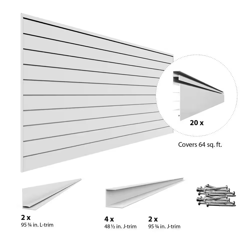 48 In. H X 96 In. W Slat Wall Panel Set White (2-Pack)