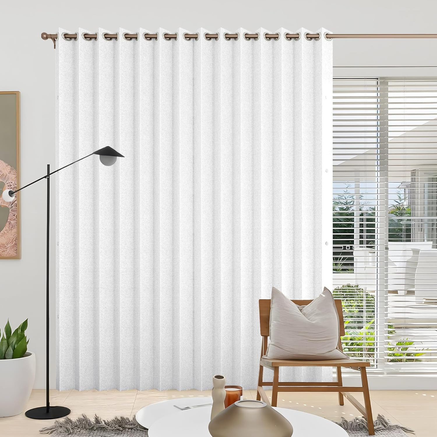White Vertical Pleated Shades for Sliding Doors – 1 Panel W120 x L96