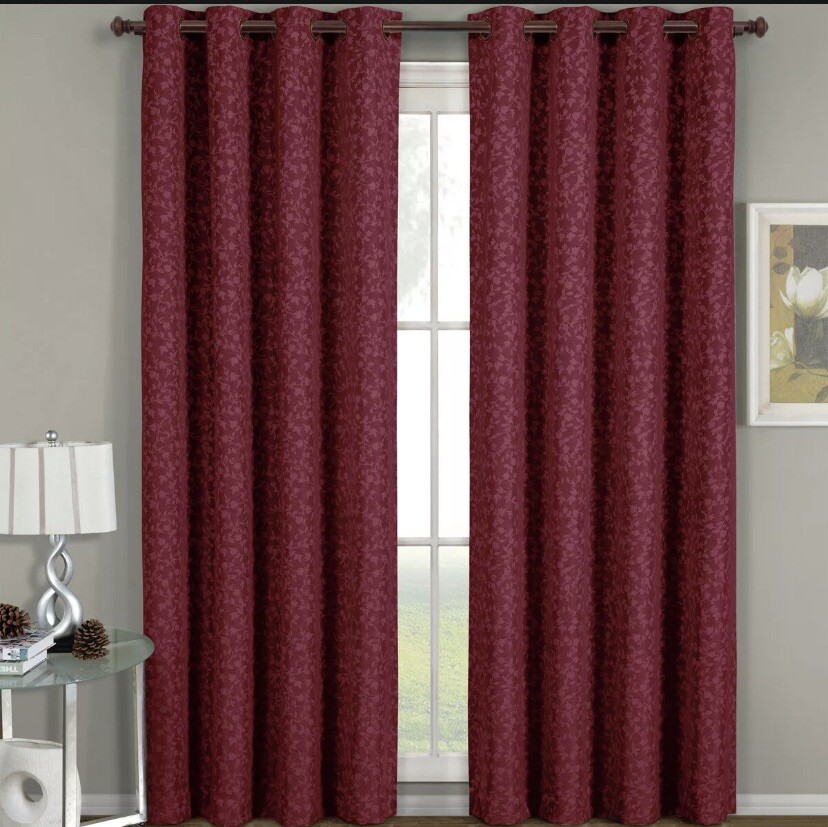 2PC Fiorela Woven Jacquard Window Curtain Set Floral Grommet Panels