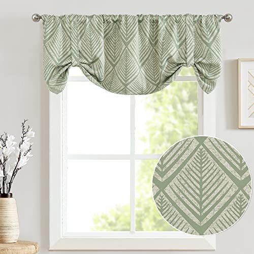 Tie Up Geometric Valance 50″W x 18″L (Pack of 1) Leaf | Matcha Green on Beige
