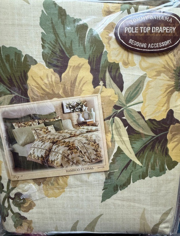 2 BAMBOO FLORAL Yellow Lined Pole Top Drapery Panels Tommy Bahama HTF NIP Pair