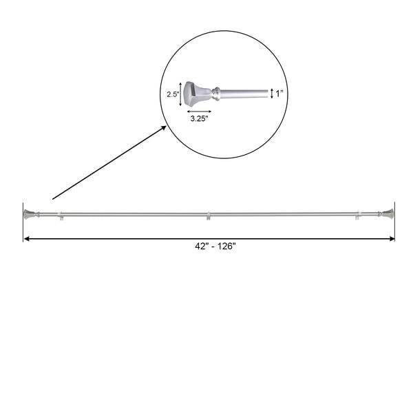 SILVER 42-126″ long Adjustable Metal Curtain Rod Set Teardrop Finials Light Gray