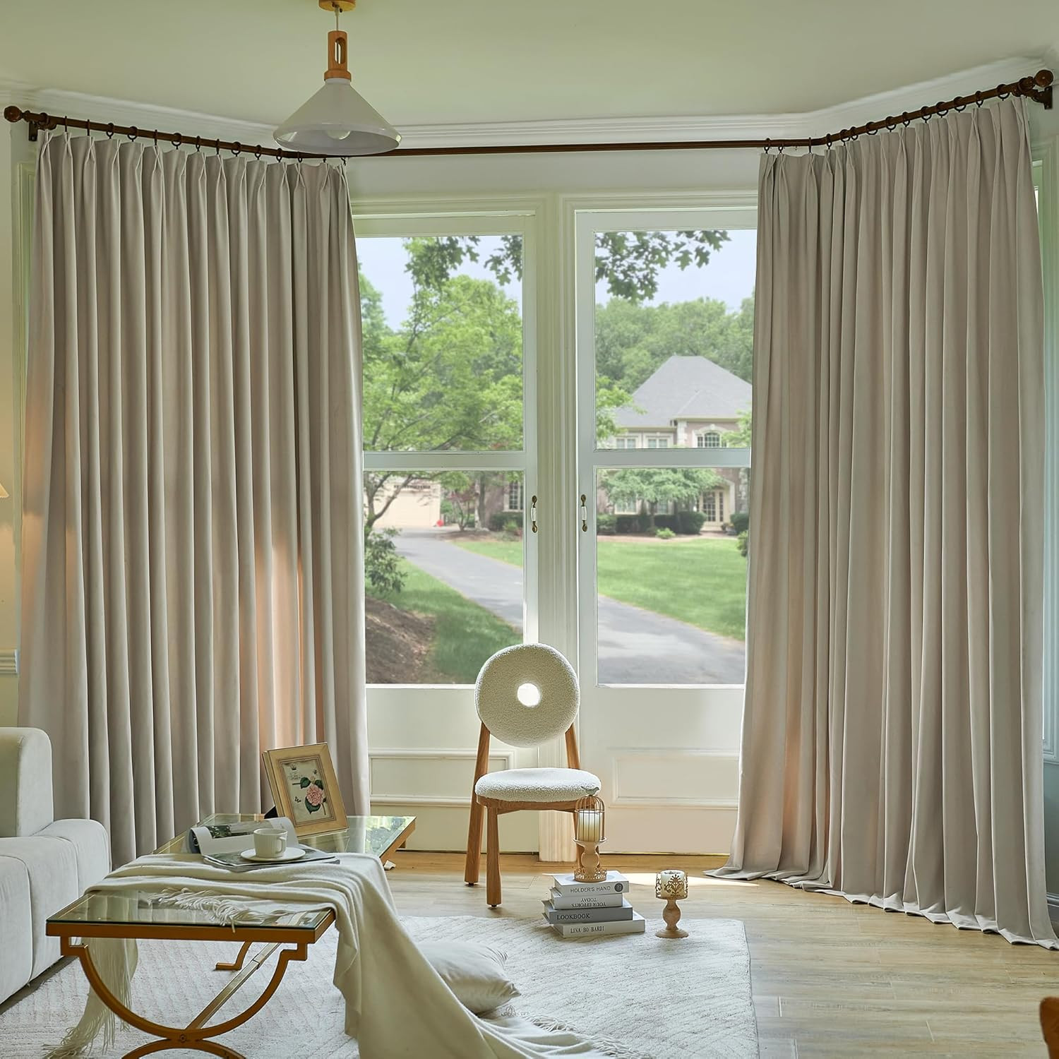 Luxury Velvet Pleated Curtains 102 Inches Long 1 Panel, Camel Beige Pinch Pleate