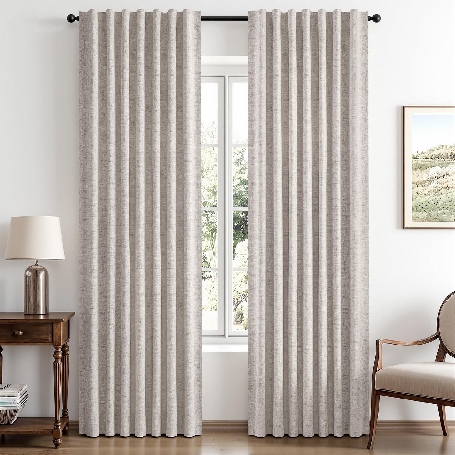 Miulee 100 Blackout Linen Curtains For Bedroom Ivory Solid Luxury Decor Thermal