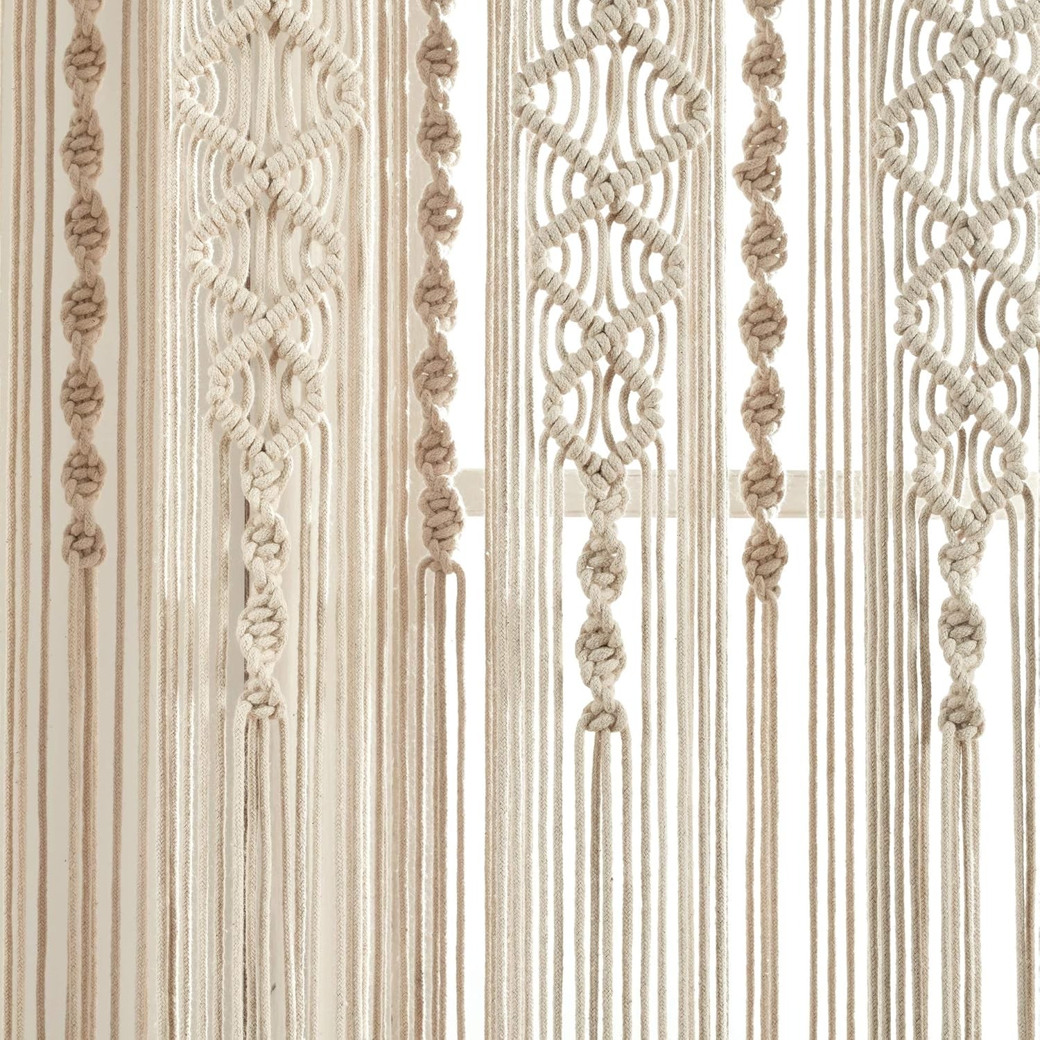 Boho Macrame Textured Cotton Window Curtain Panel Single 40″ W x 63″ L Neutral –