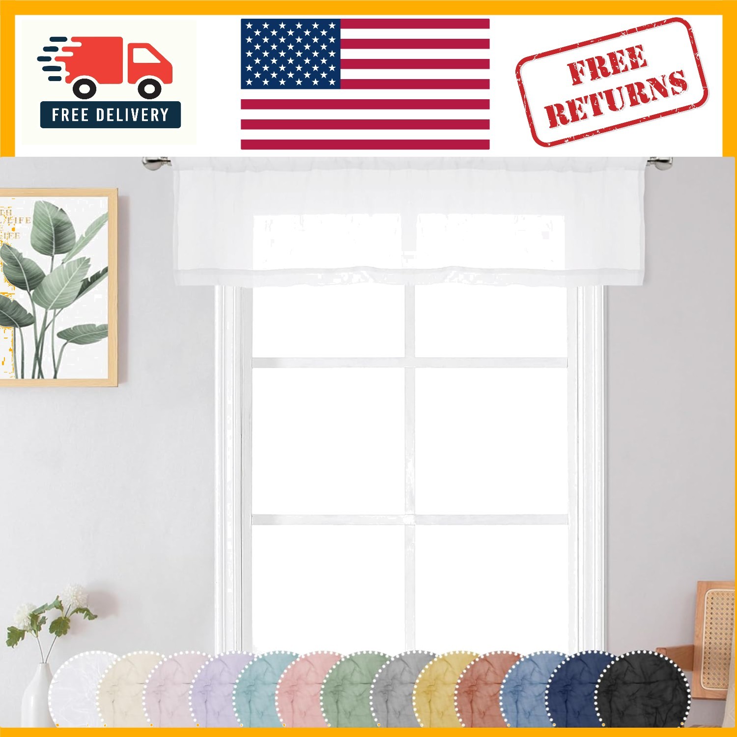 Versatile White Sheer Valances – Perfect for Kitchen, Living Room (Set of 2)