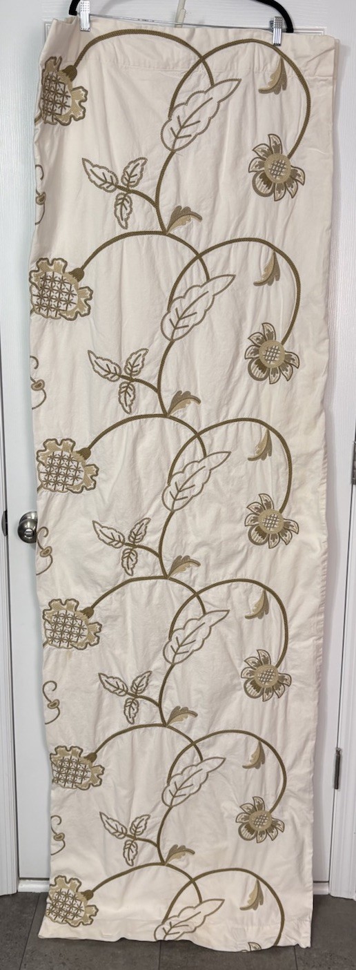 Pottery Barn Single Drapery Panel Ivory Beige Floral Embroidery 50”x84” Upcycle