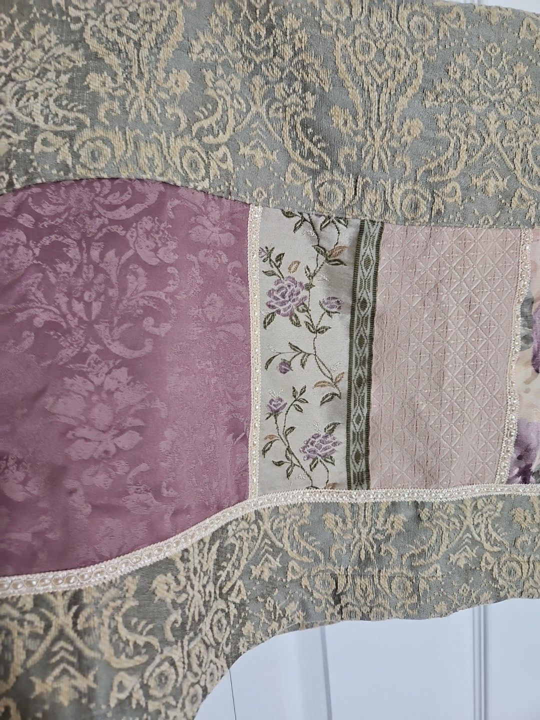 Croscill CAITLIN Lined Valance * Damask Floral Sage, Purple & Rose Patchwork
