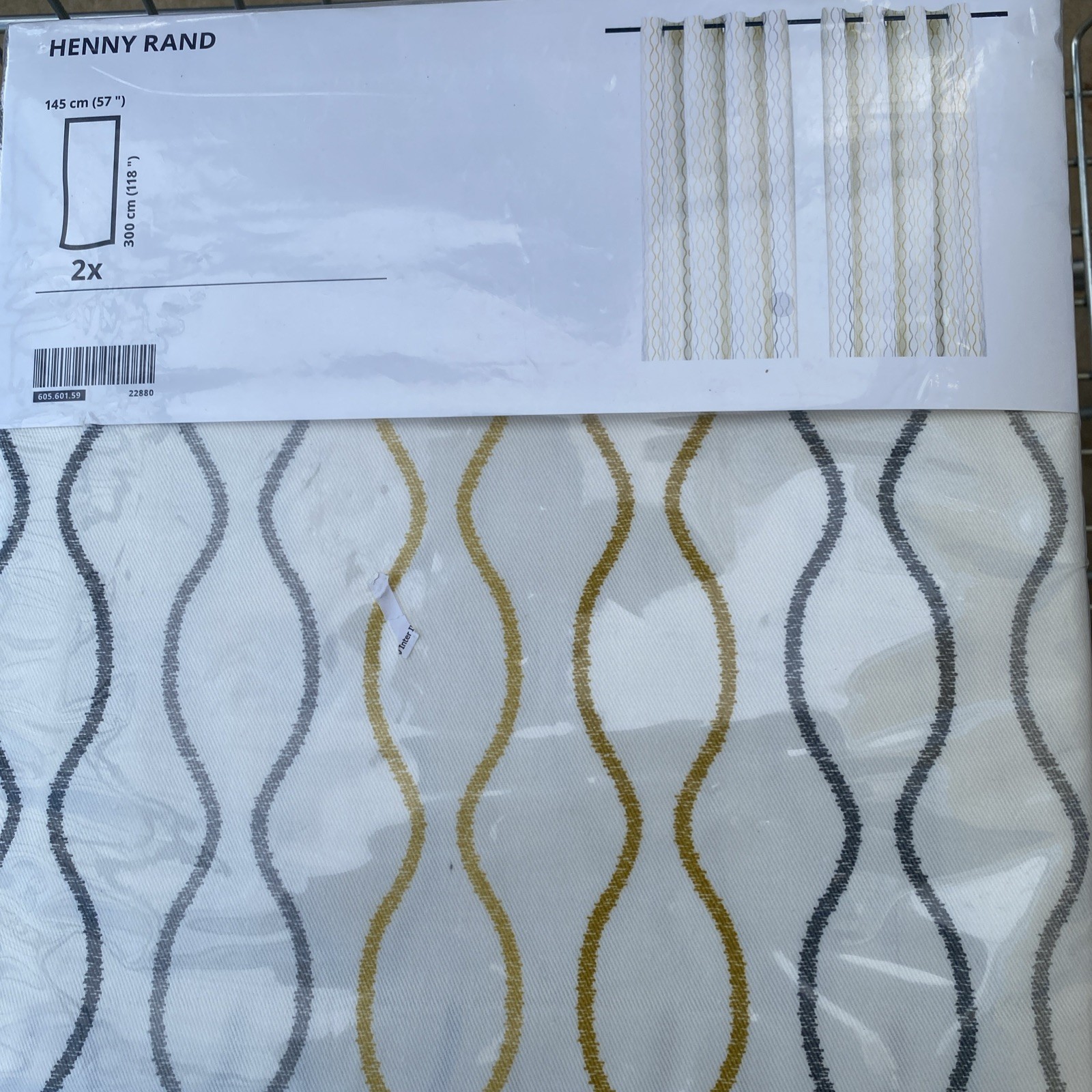 Ikea HENNY RAND curtains 57×118 ” – white/gray yellow 605.601.59 – 4 Panels