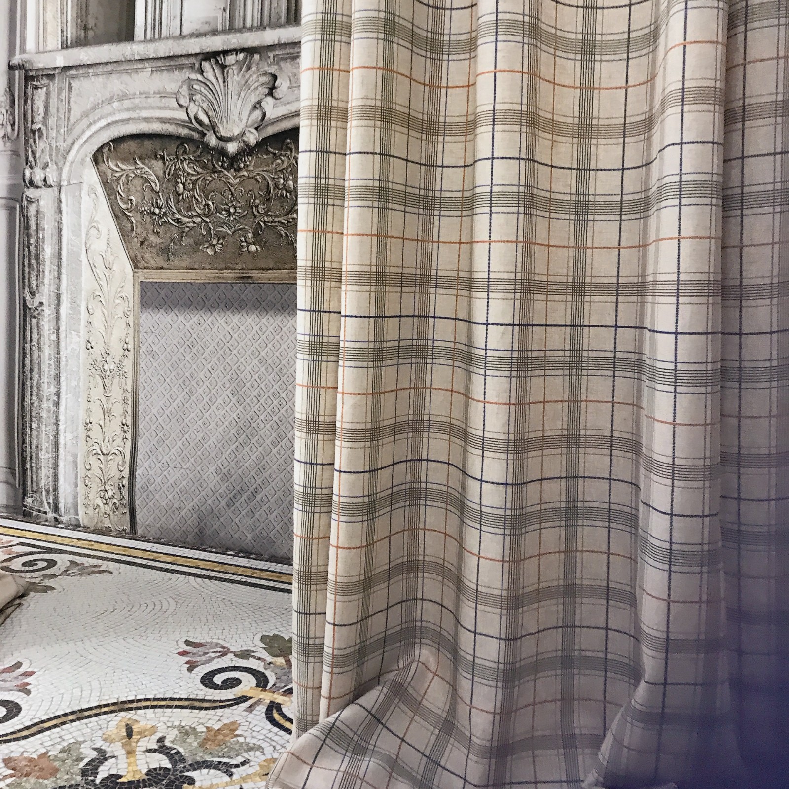 Handmade Linen Blend Windowpane Check Curtains Custom Beige Window Drapery Panel
