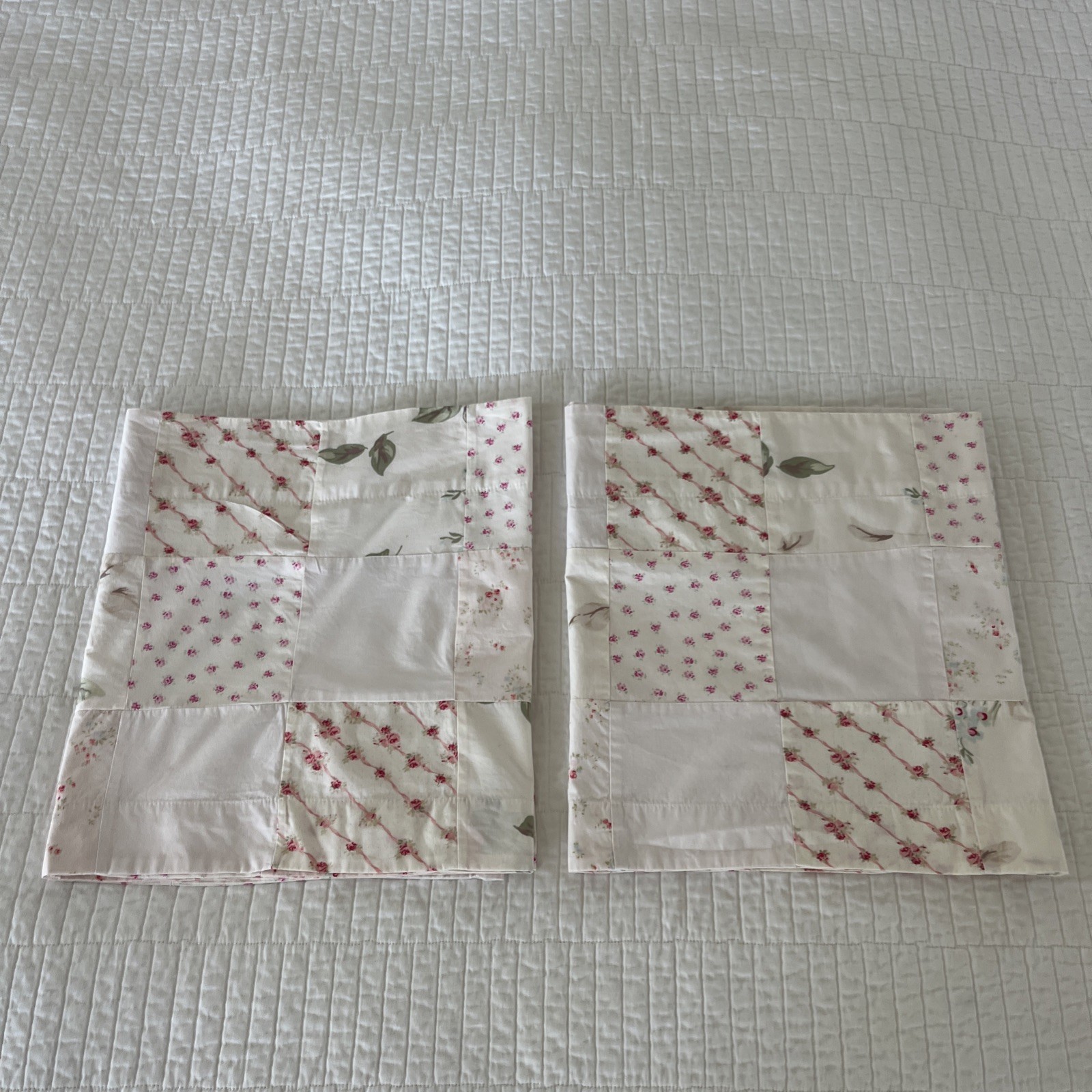 2 SIMPLY SHABBY CHIC Vintage Pink Curtain Valances 14×53” Patchwork Set