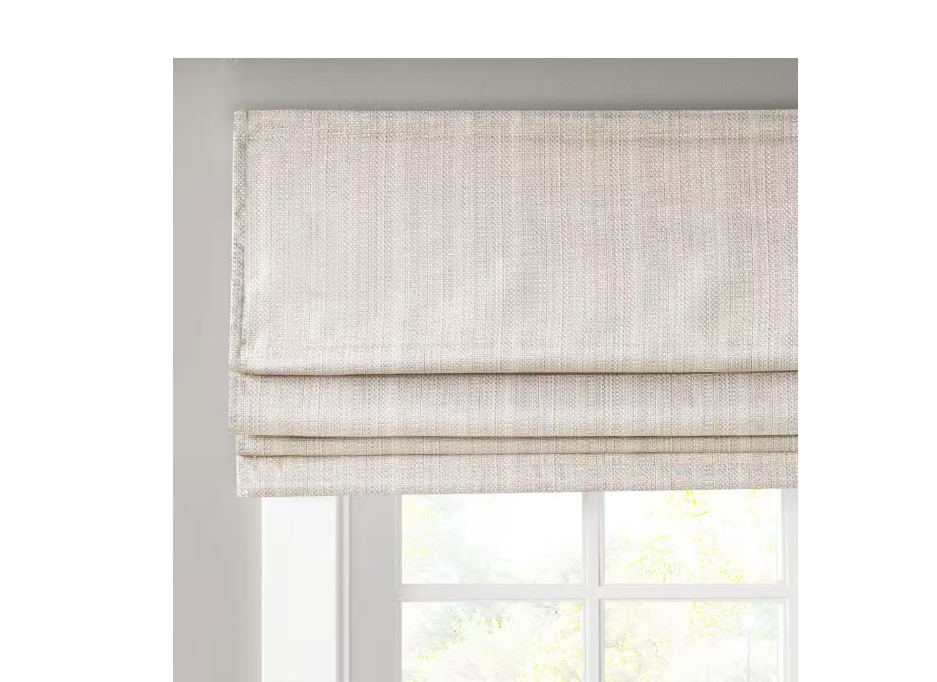 Madison Park Ivory Cordless Basketweave 35 in. W x 64 in. L Roman Shade