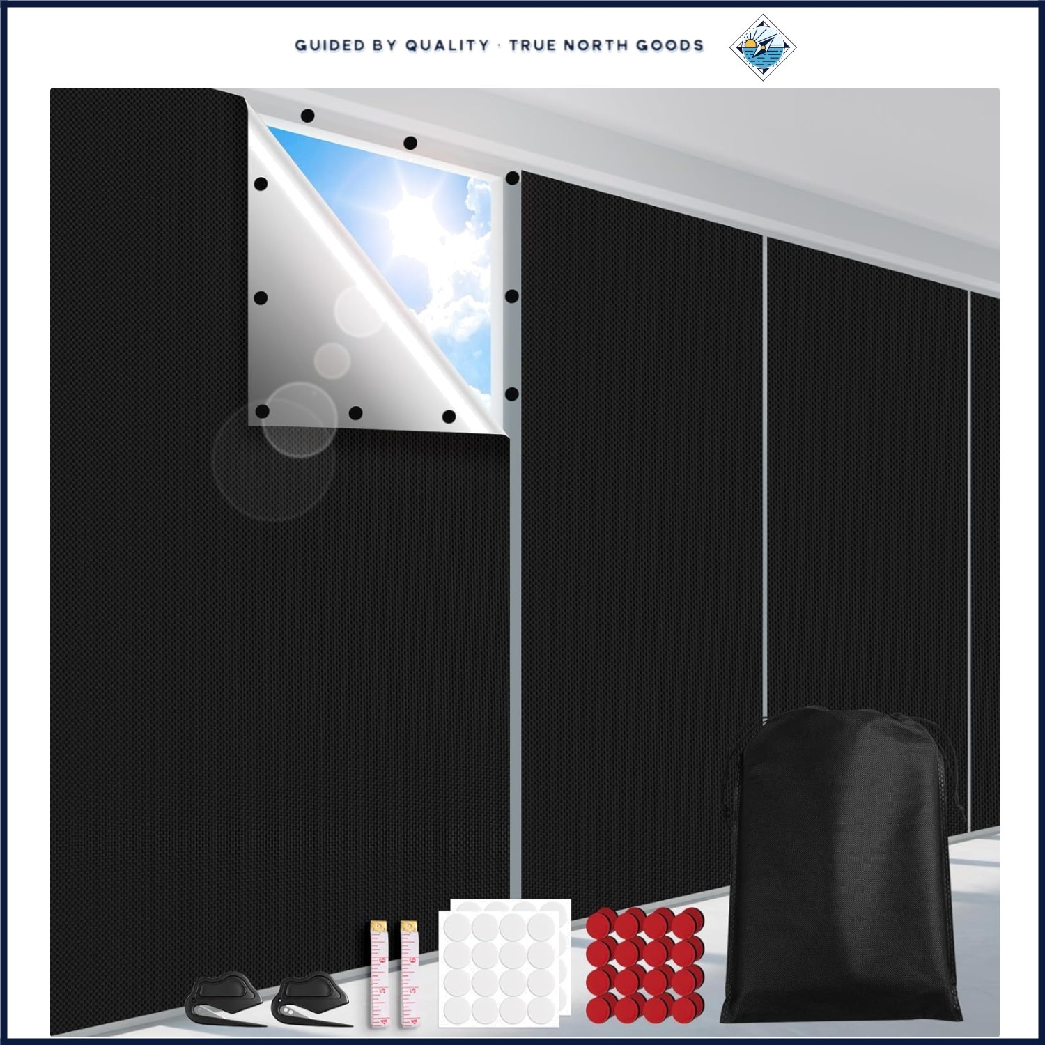 100% Blackout Window Cover Film, Portable No-Drill Shades for Sun Protection