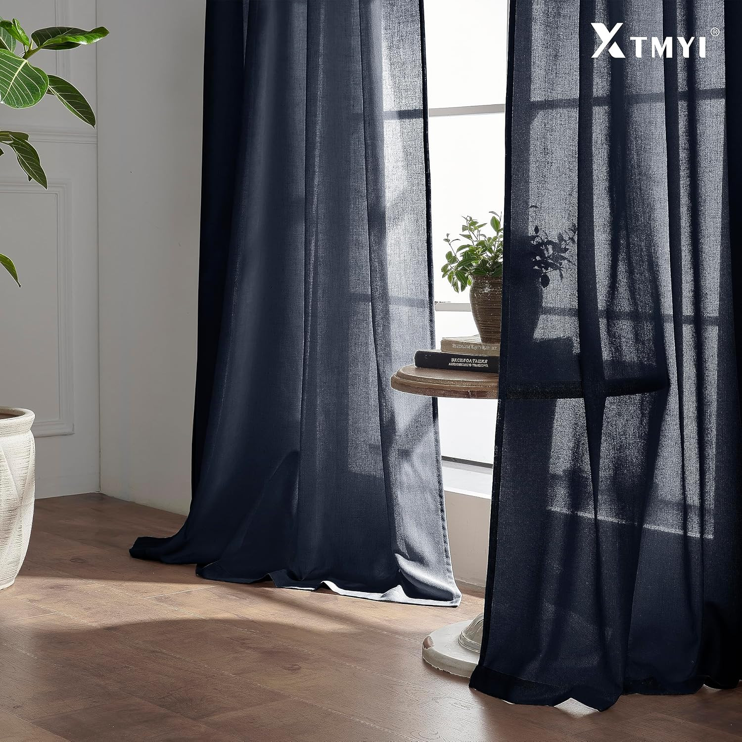 Indigo Blue Curtains 108 Inches Long for Living Room 2 Panels Set Back Tab Hook