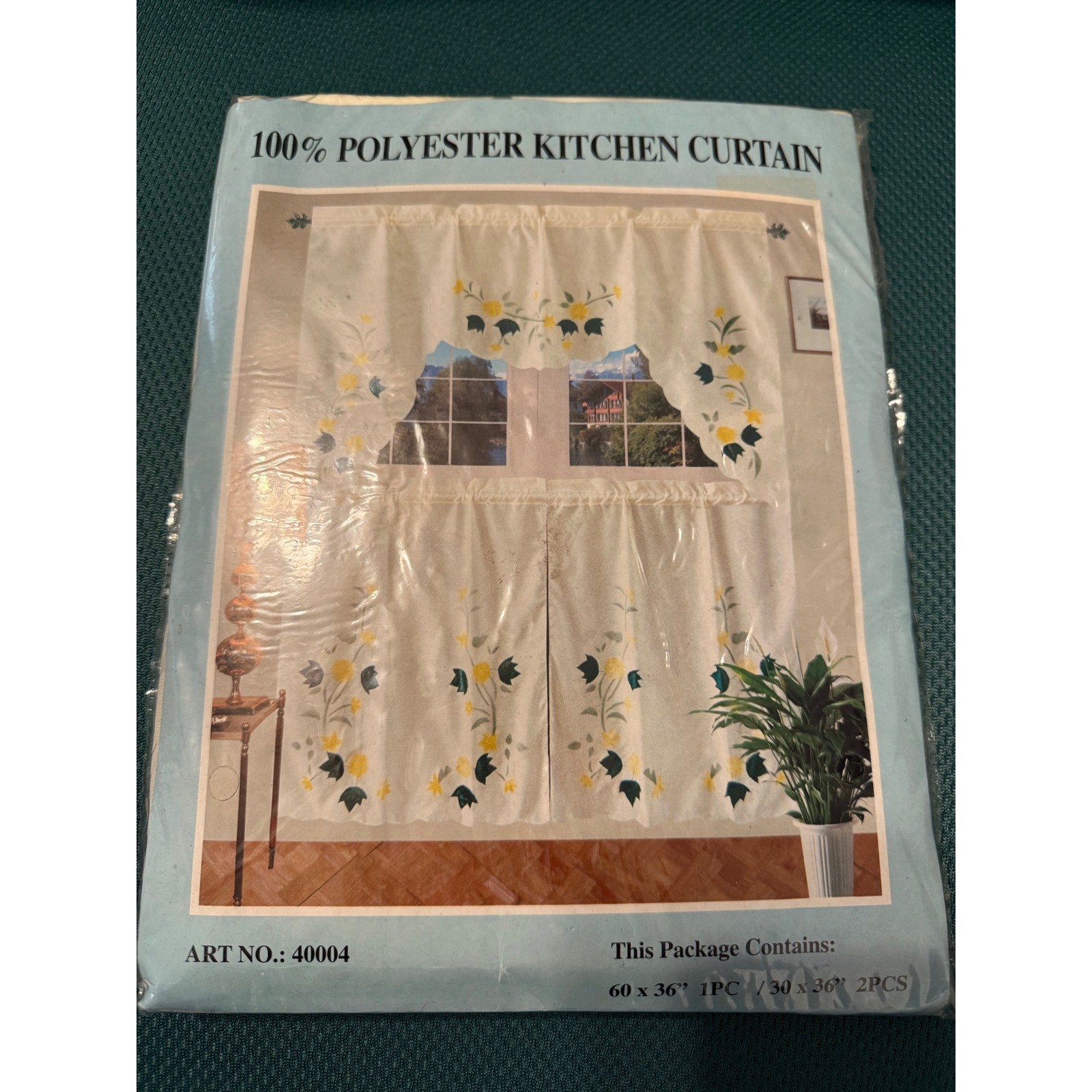 100 Percent Polyester Kitchen 3 pc Curtain Set Floral Yellow Blue Art 40004 New