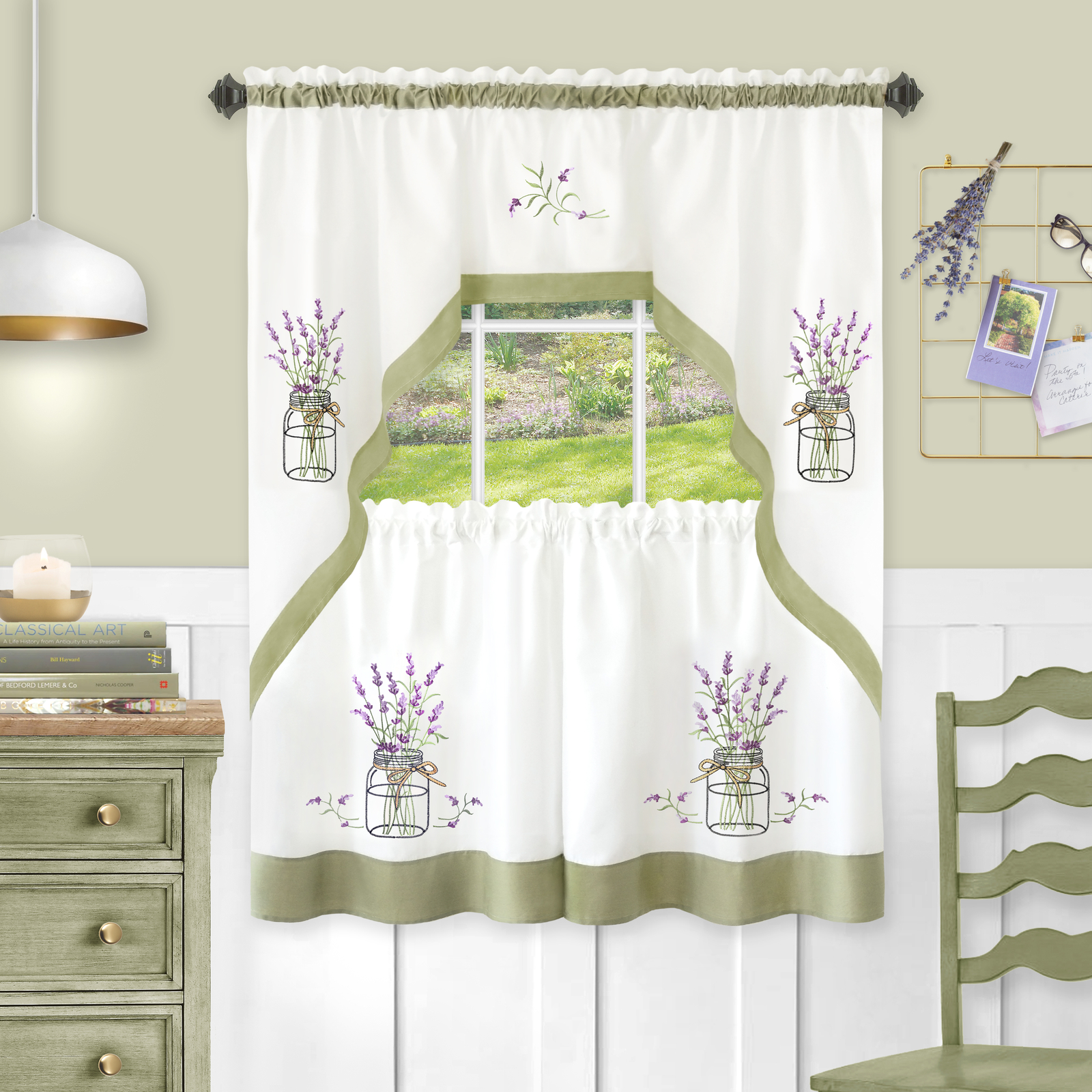 PowerSellerUSA Lavender Art Rod Pocket Polyester Tier and Swag Window Curtain
