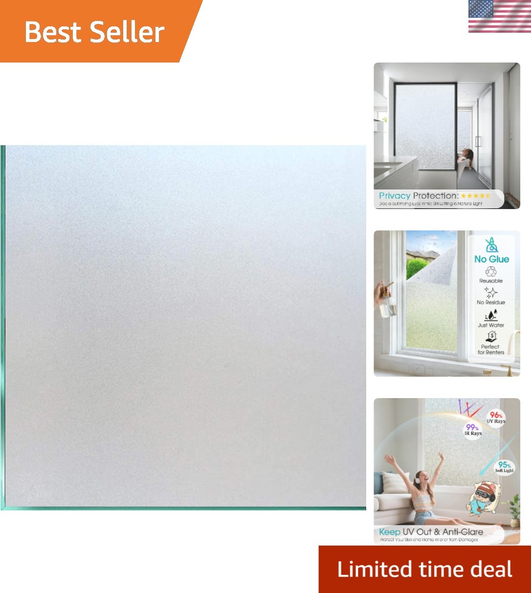 Removable Frosted Window Film – Anti-Glare, Renter-Friendly Privacy Solution