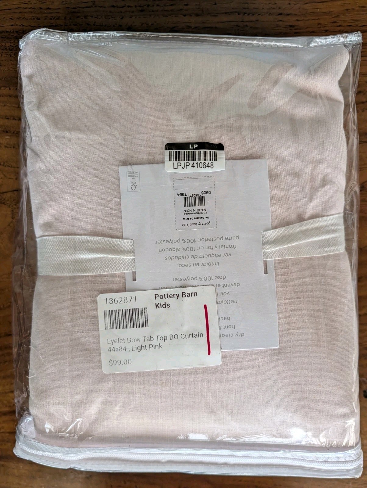 POTTERY BARN KIDS Tie-Top Eyelet Bow Blackout Curtain-44×84″-Light Pink-OPEN BOX