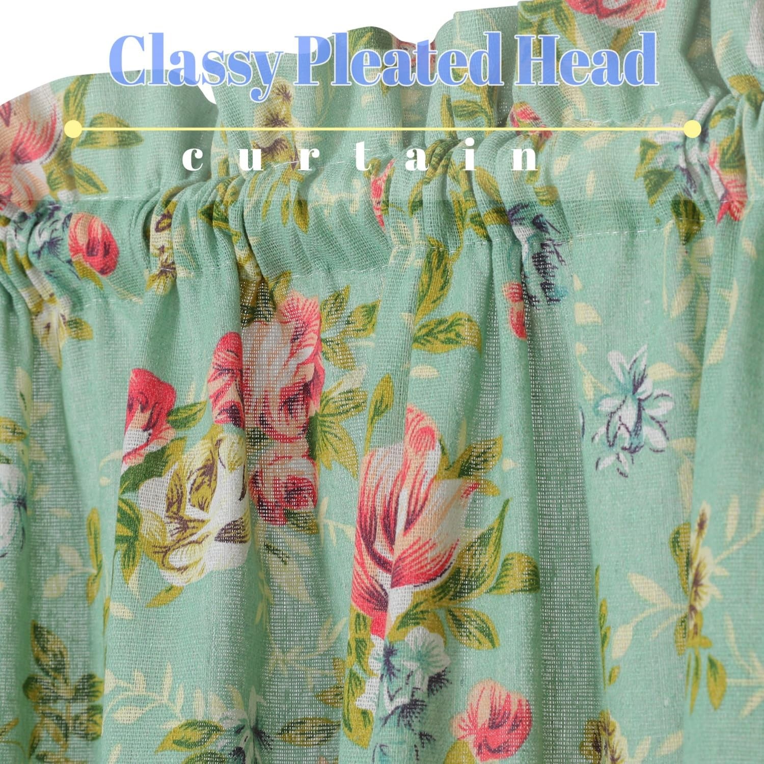 Linen French Door Curtains Floral Green Country Style 54×72 Inches for Sale