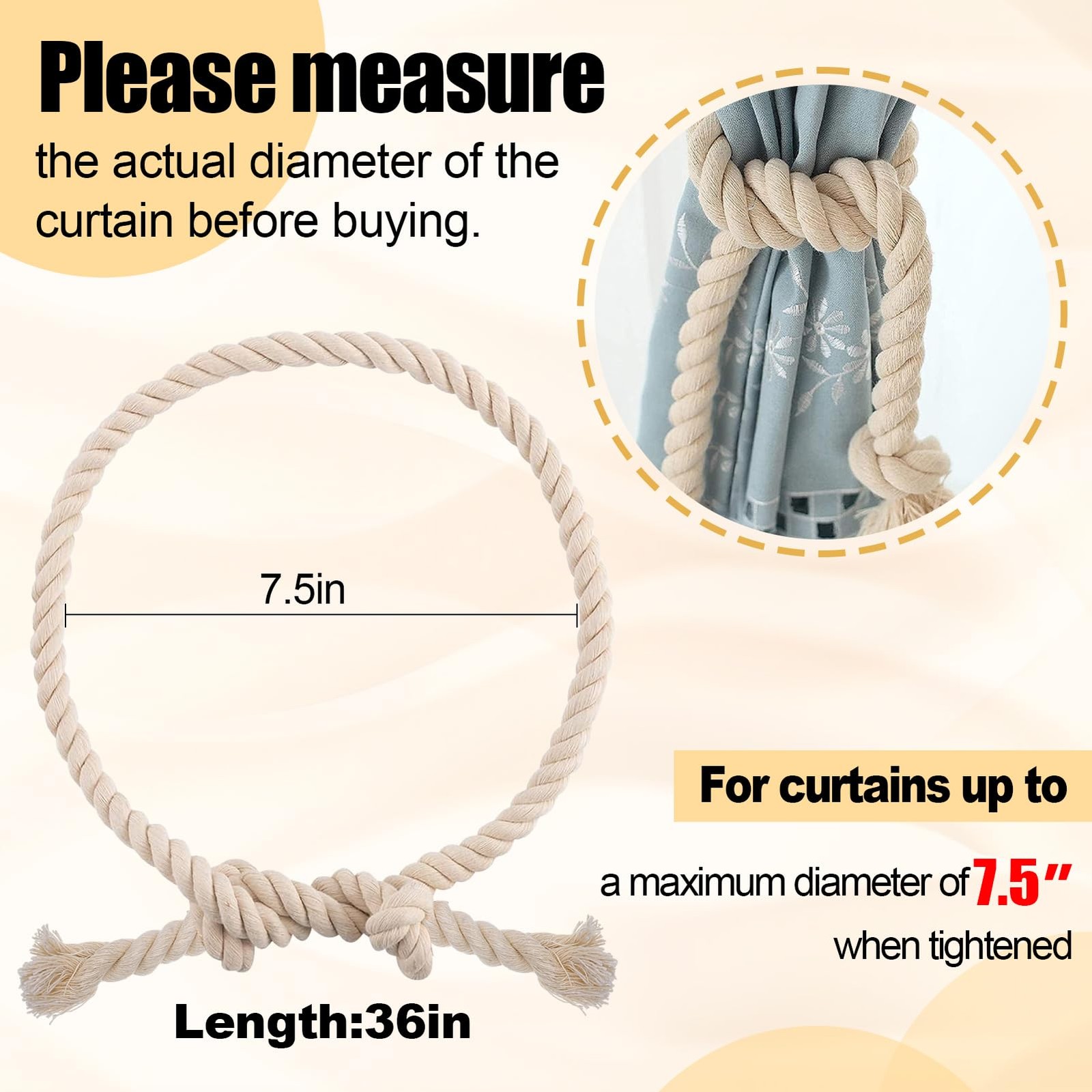 Hand Woven Curtain Tiebacks No Drilling Boho Rope Holdbacks for Light Curtains