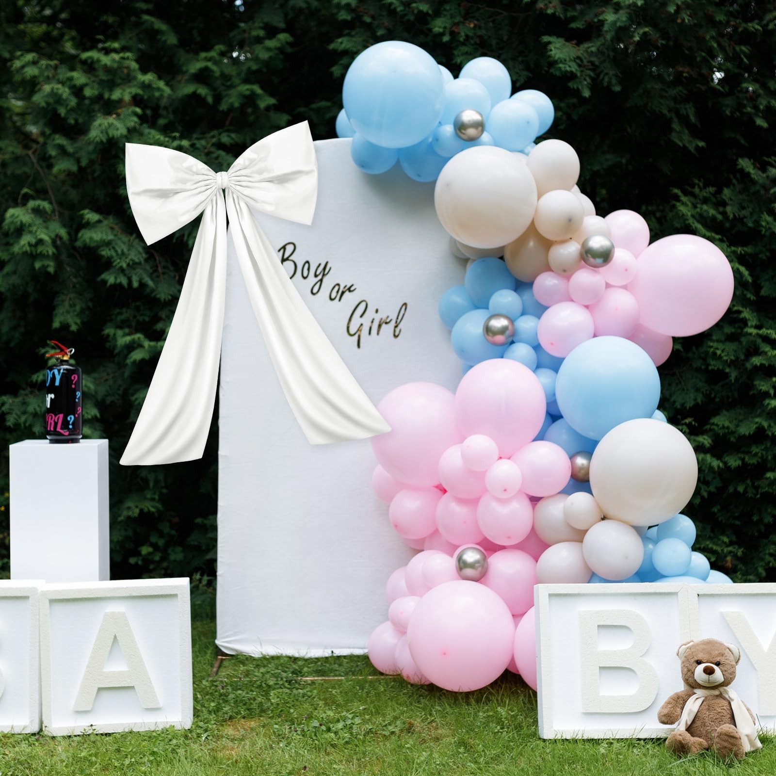 White Large Bow Decor 24×36 Inch Giant Satin Ribbon Tie Party Wall Hanging