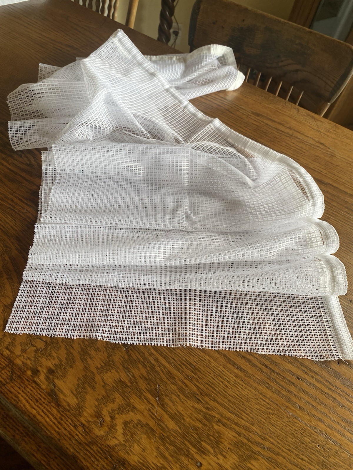 NOS German White Sheer Mesh Modern chic Plain Cafe Lace Curtain Fabric 3 Yds+