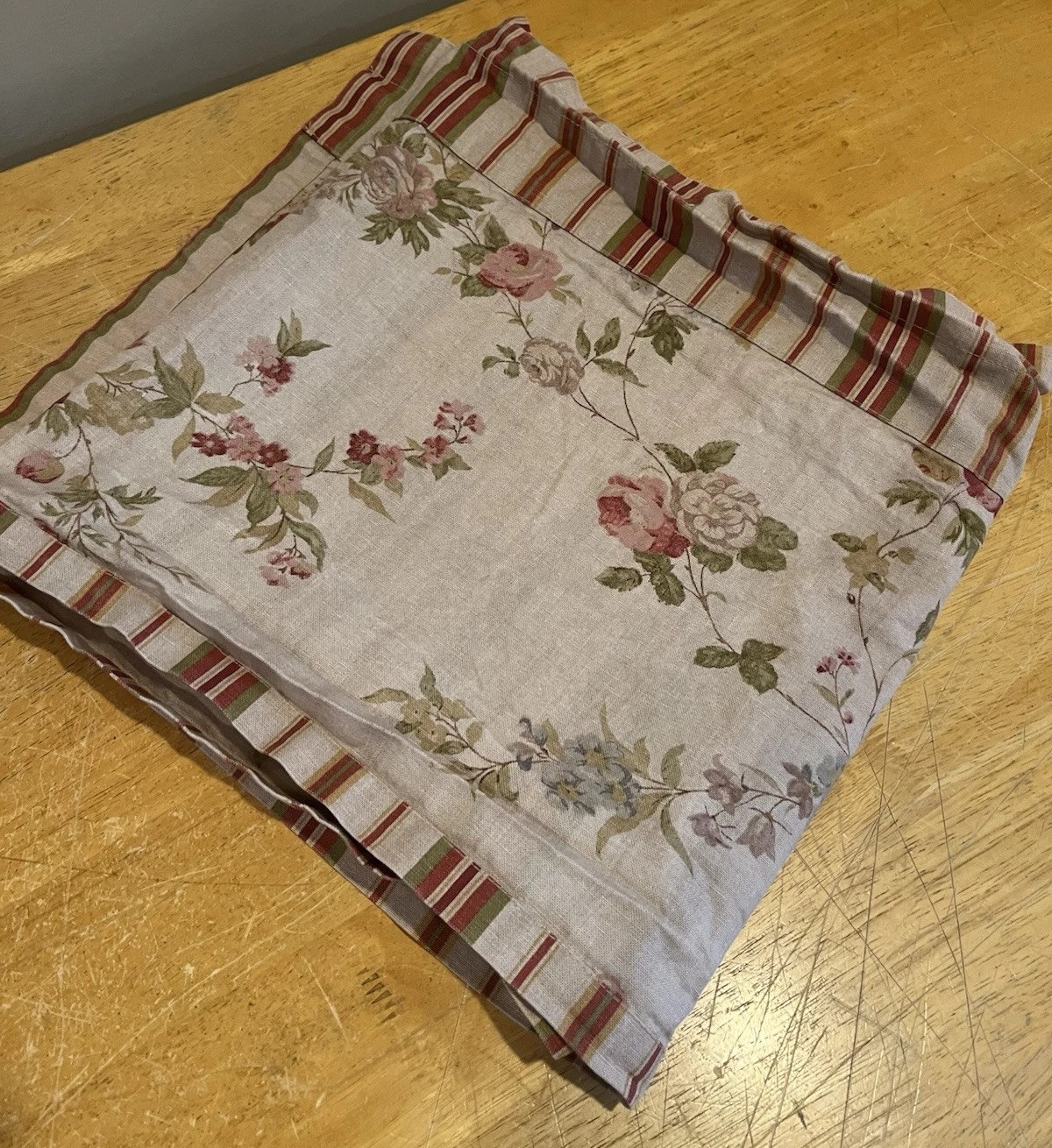 Vtg Ralph Lauren Rose Floral Valance Cotton ROSE PINK Bluebells striped 60×15”