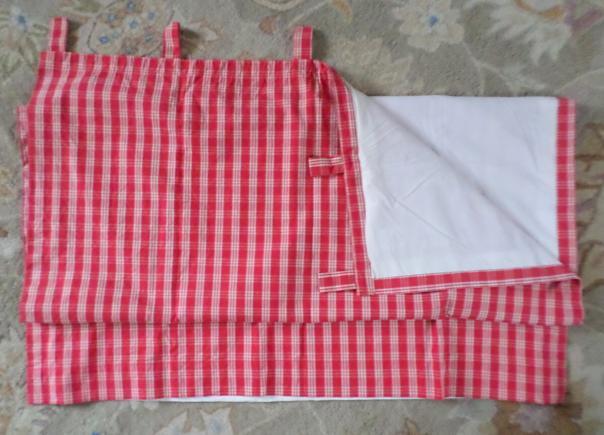 Tab Top Curtain Panel Cotton Country Red Check or Blue Houndstooth BUY 1 OR MANY