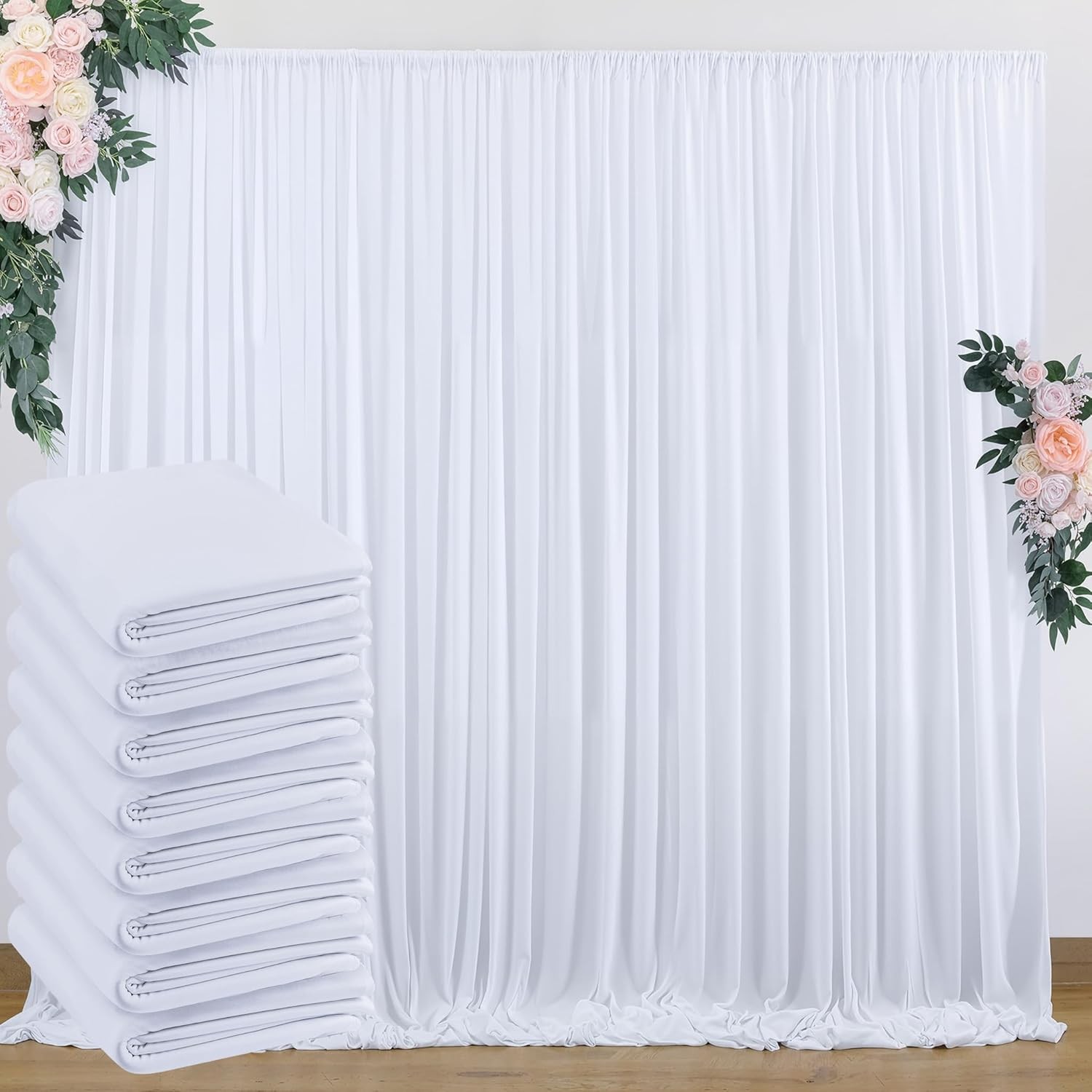 40 ft x 10 ft Wrinkle White Backdrop Curtain for Wedding Parties, Polyester