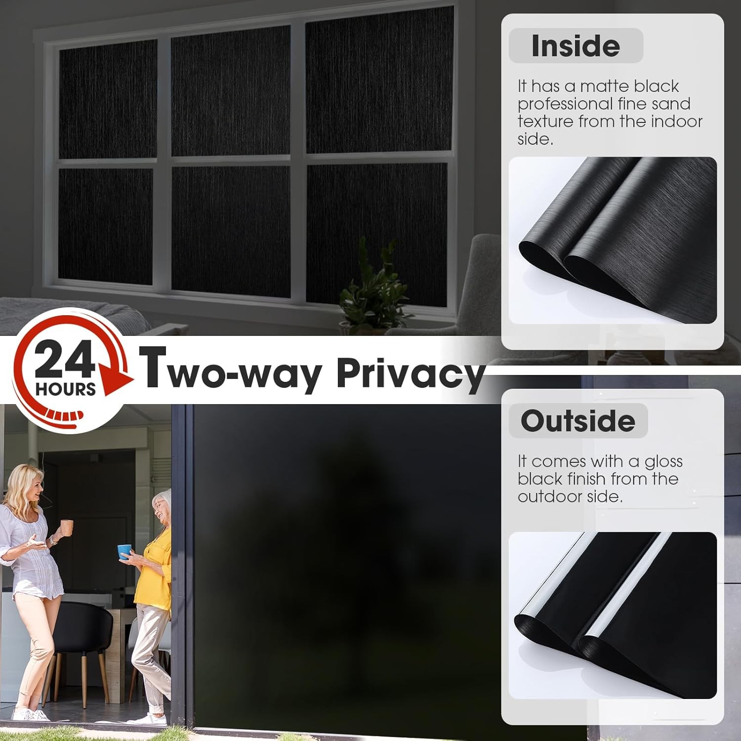 Blackout Privacy Window Film 100% Light Blocking Frosted Static Cling Cover
