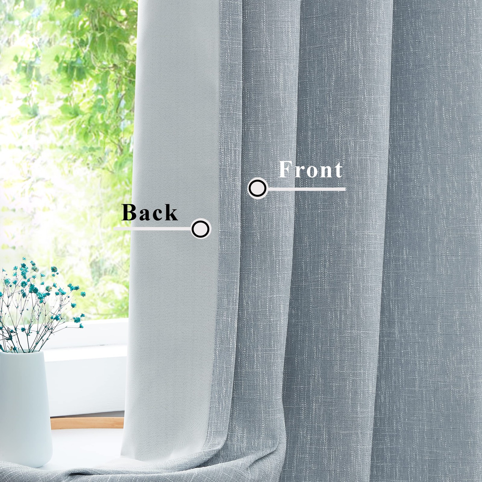 Central Park Blue Solid Full Blackout Curtain Heavy Linen Texture Window