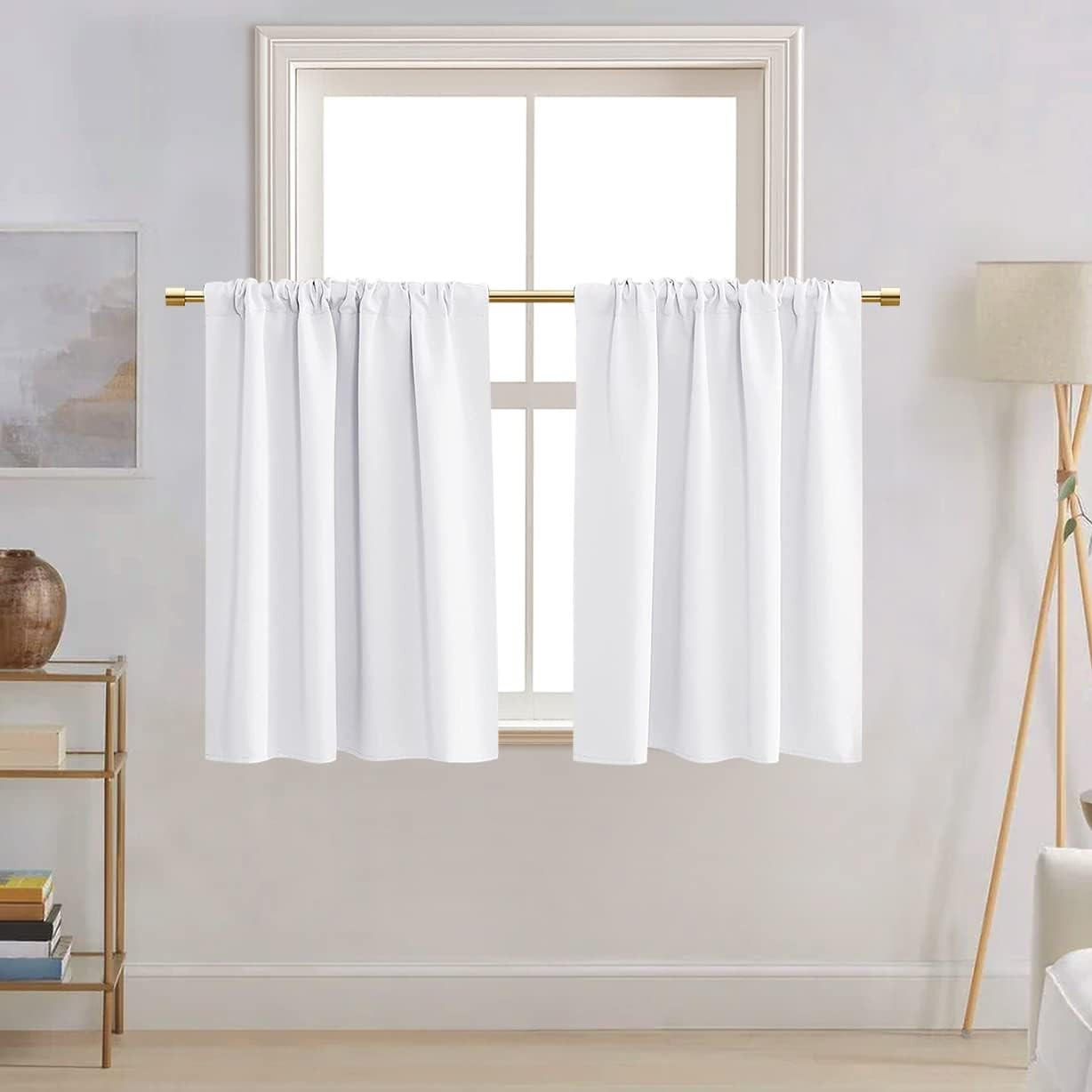 White Short Tier Curtains 24 Inch Length for Laundry Room,Cafe Cabinet Curtains