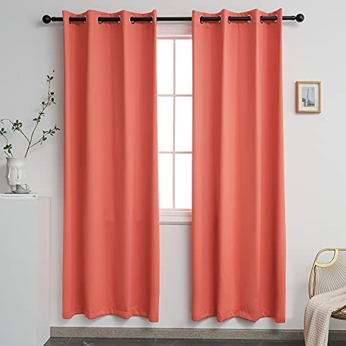 Blackout Curtains for Bedroom 2 Panels Set Room 45″W x 52″L (Pack of 2) Coral