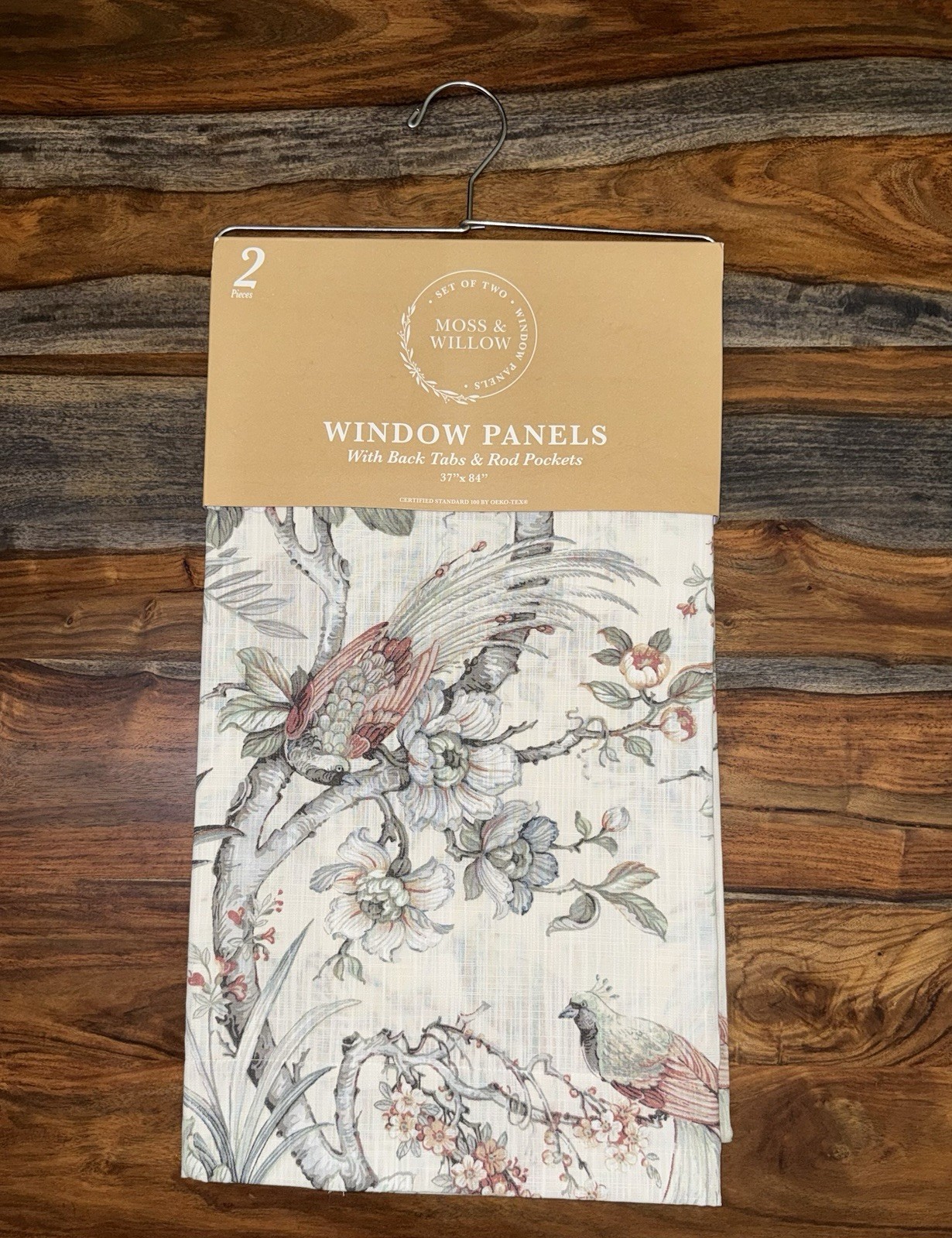 NWT MOSS & WILLOW 37” X 84″ BIRD FLORAL DESIGN CURTAINS PANEL SET OF 2