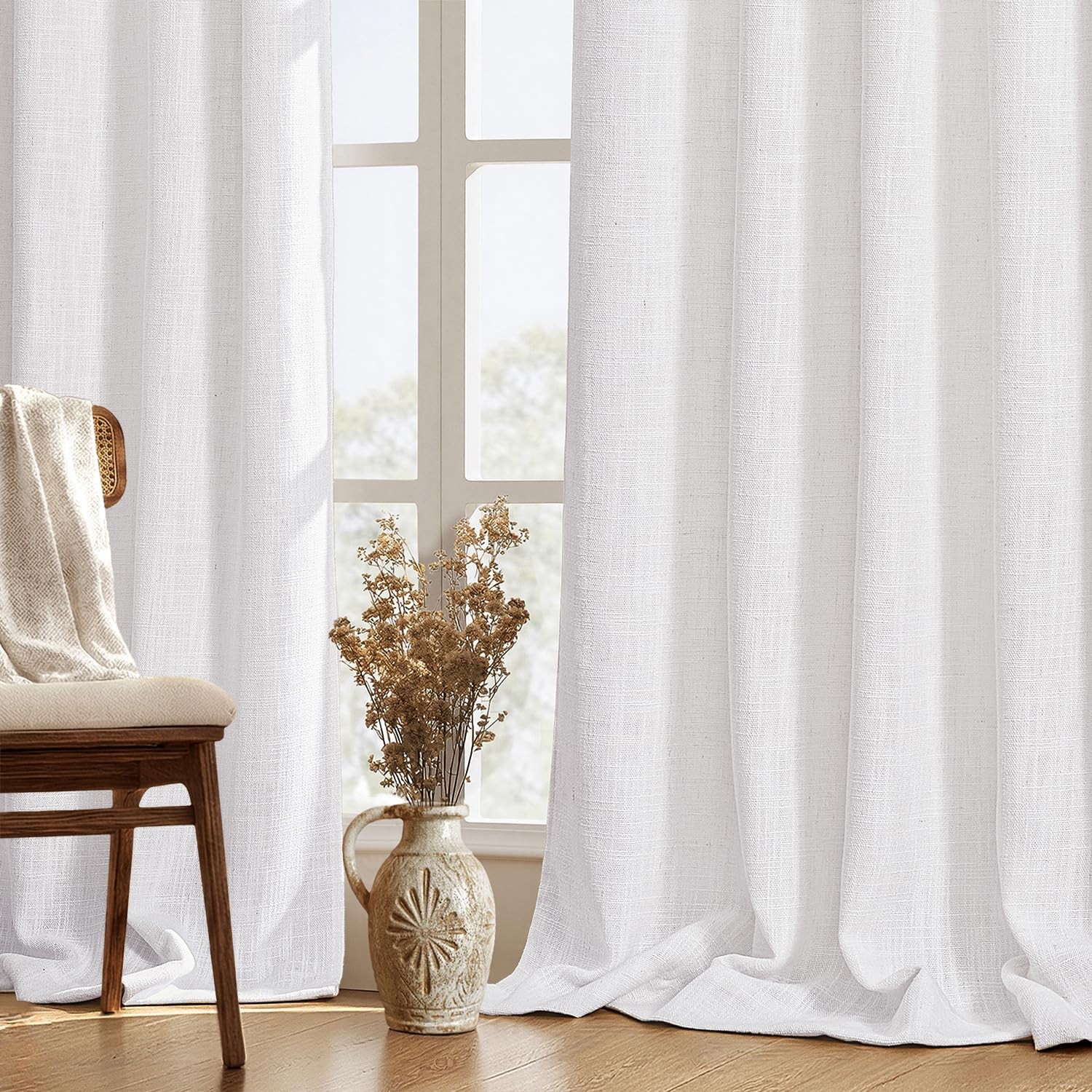 MIULEE White Linen Curtains 42Wx72L 2 Pack