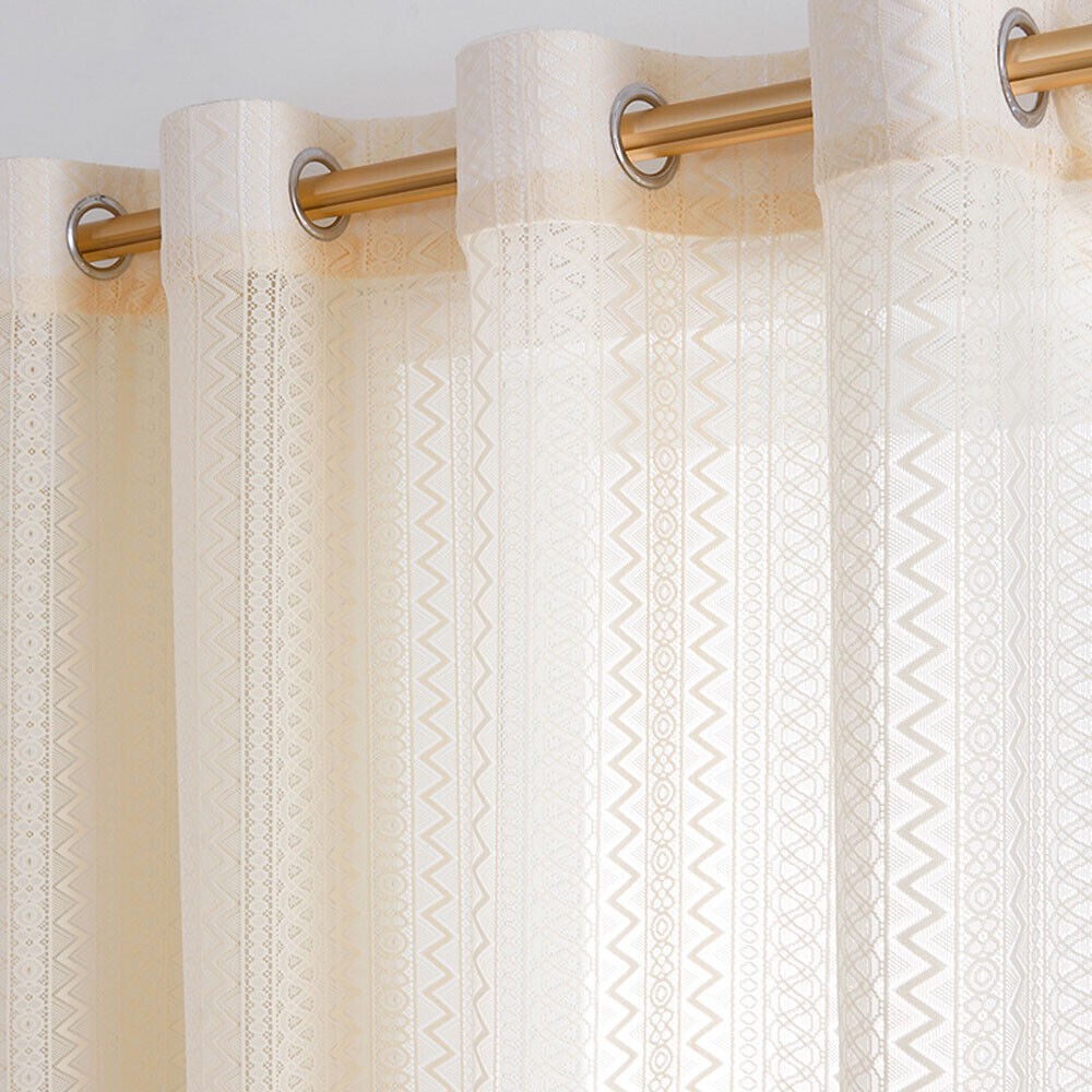 Boho Farmhouse Woven Window Curtain Panels Striped Bohemian Chic Tassel Drapes