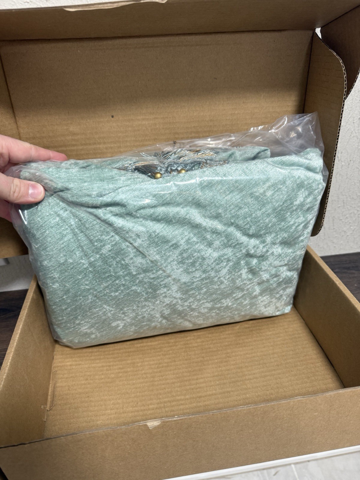 Elkca Beaded Chenille Waterfall Valance, Aqua Green, 79” NEW IN BOX