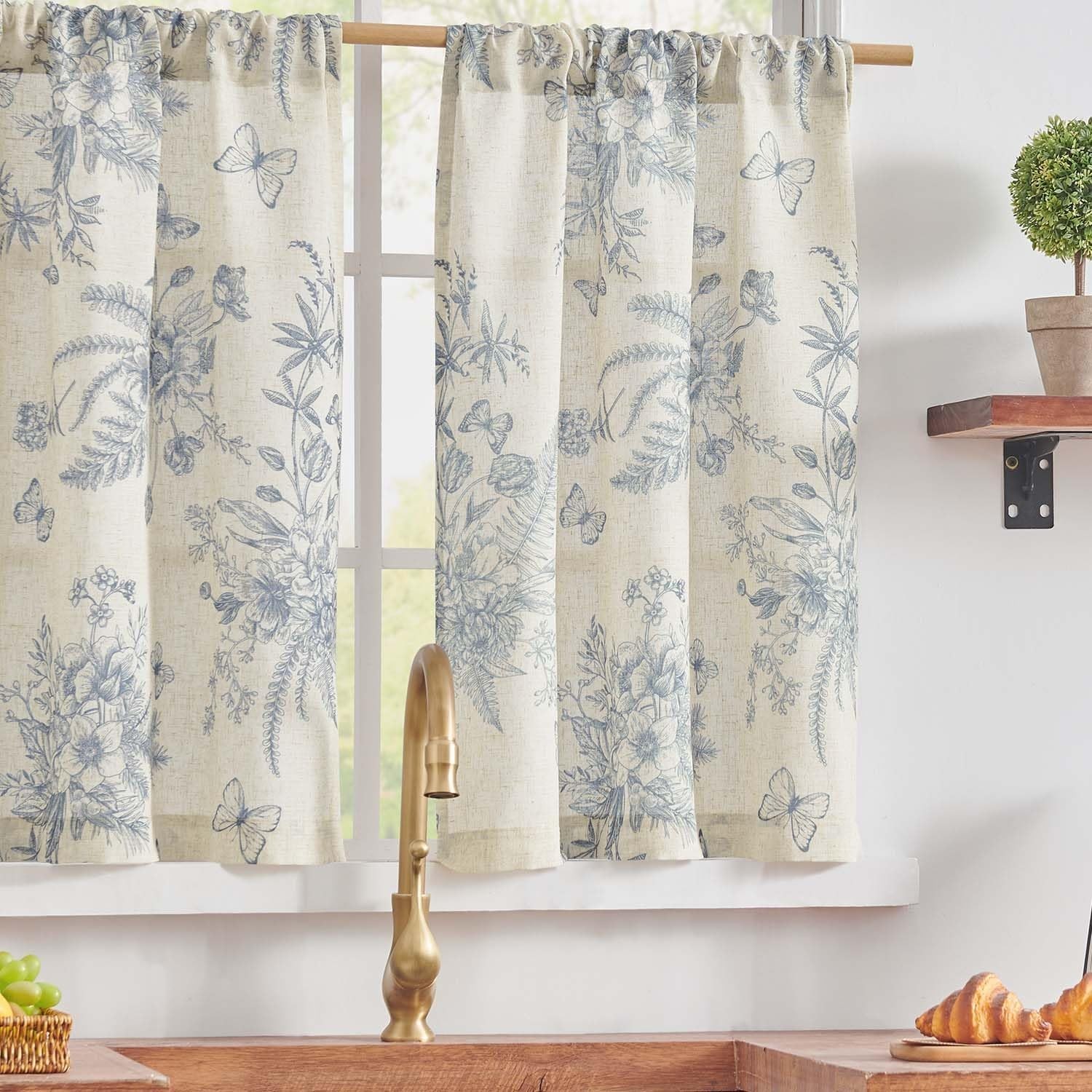 Half Window Curtains Small Drapes for Kitchen 36 Inch Rustic Floral Tier Curt…