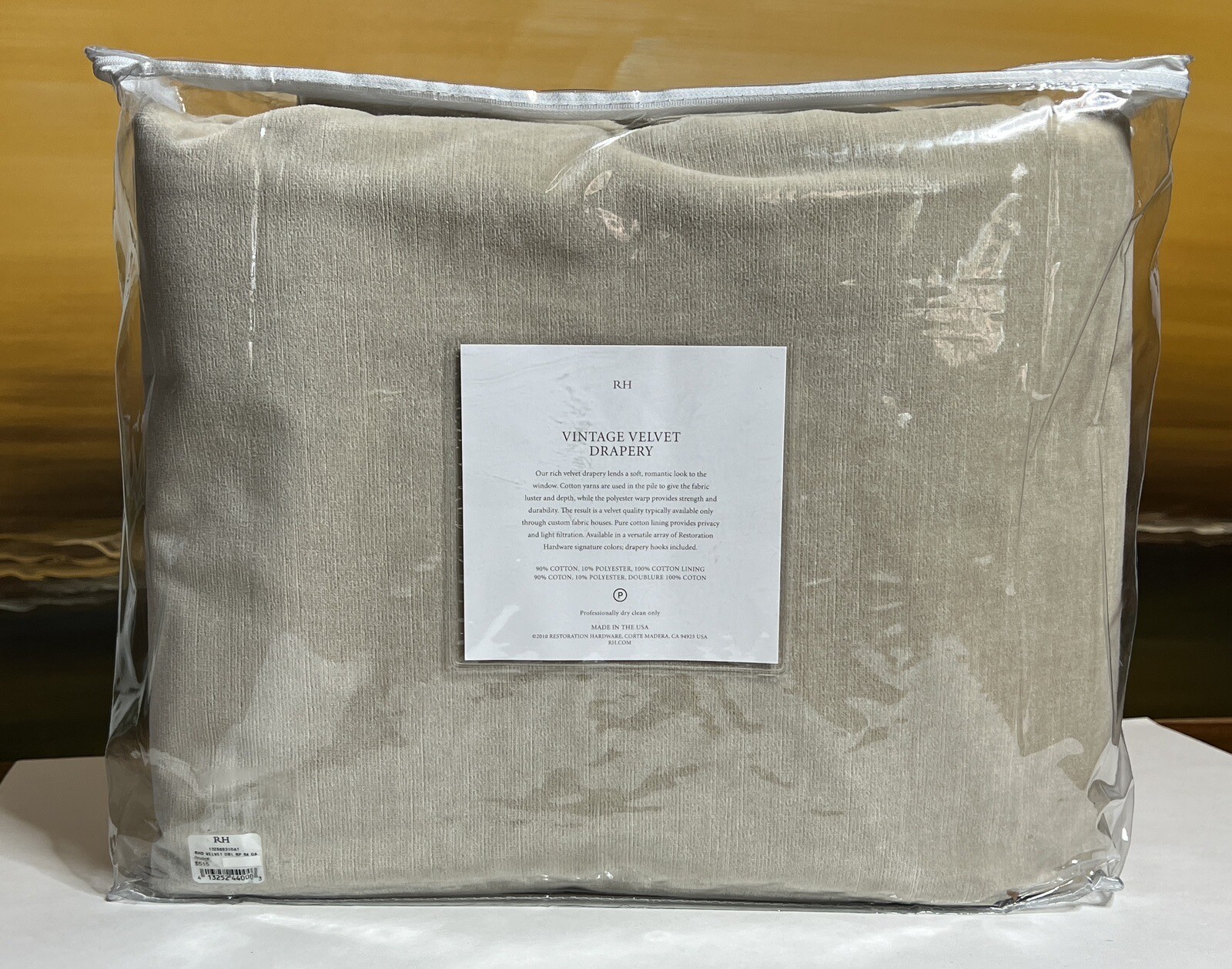 Restoration Hardware Vintage Velvet Drapery RP 100″W x 84″L Oatmeal NEW $549