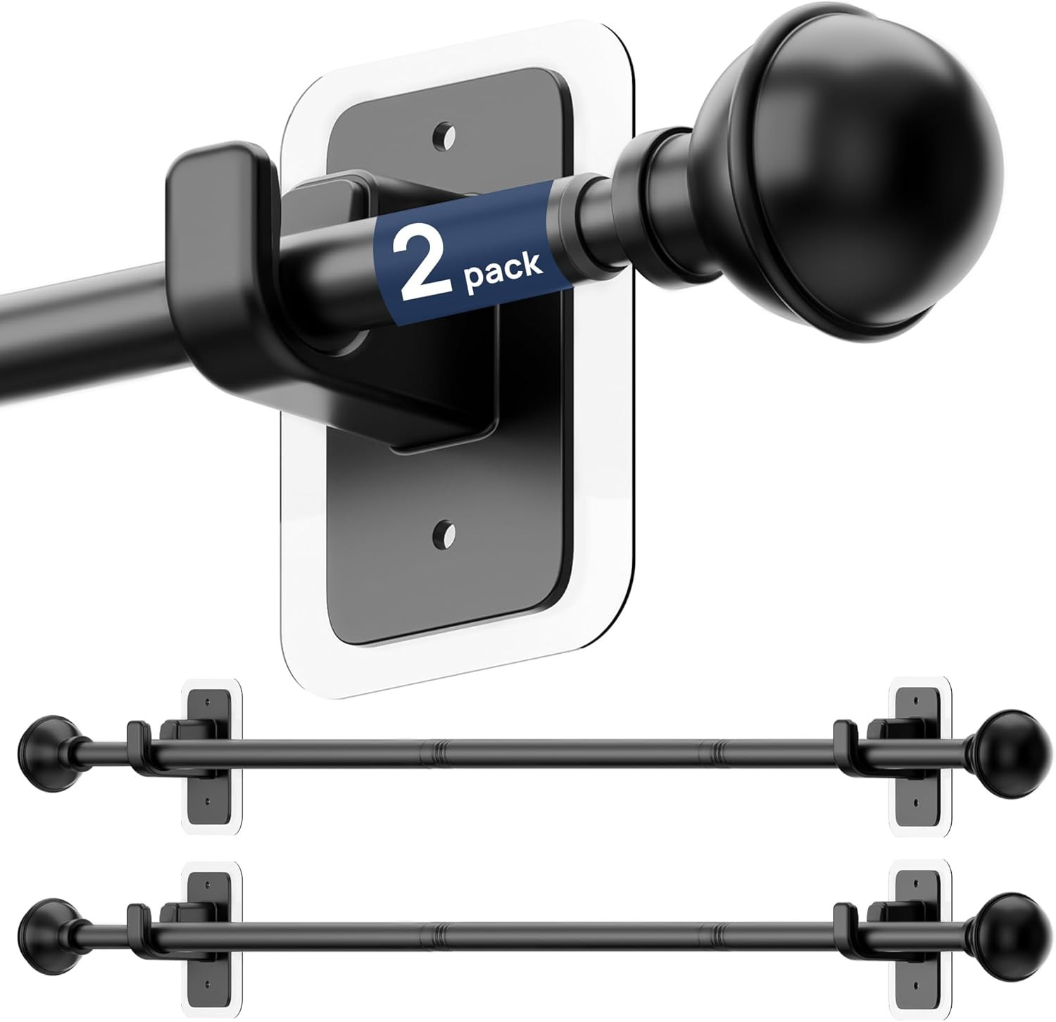 2 Pack No Drill Curtain Rods for Window 28 to 48 Inches, 5/8 Inch Diameter Rente