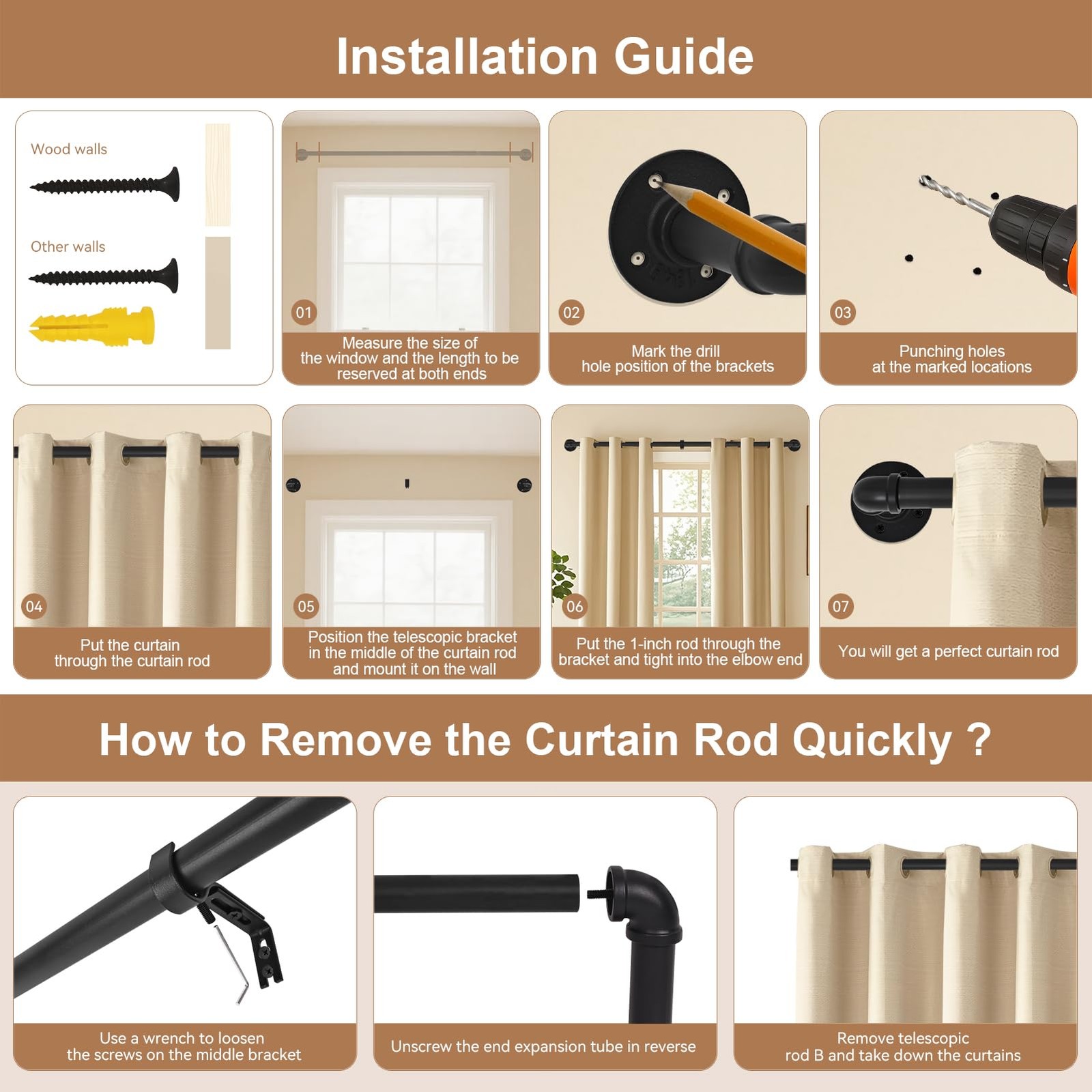 Heavy Duty Industrial Wrap Around Curtain Rod 120-240 Inch, 1-Inch Blackout R…