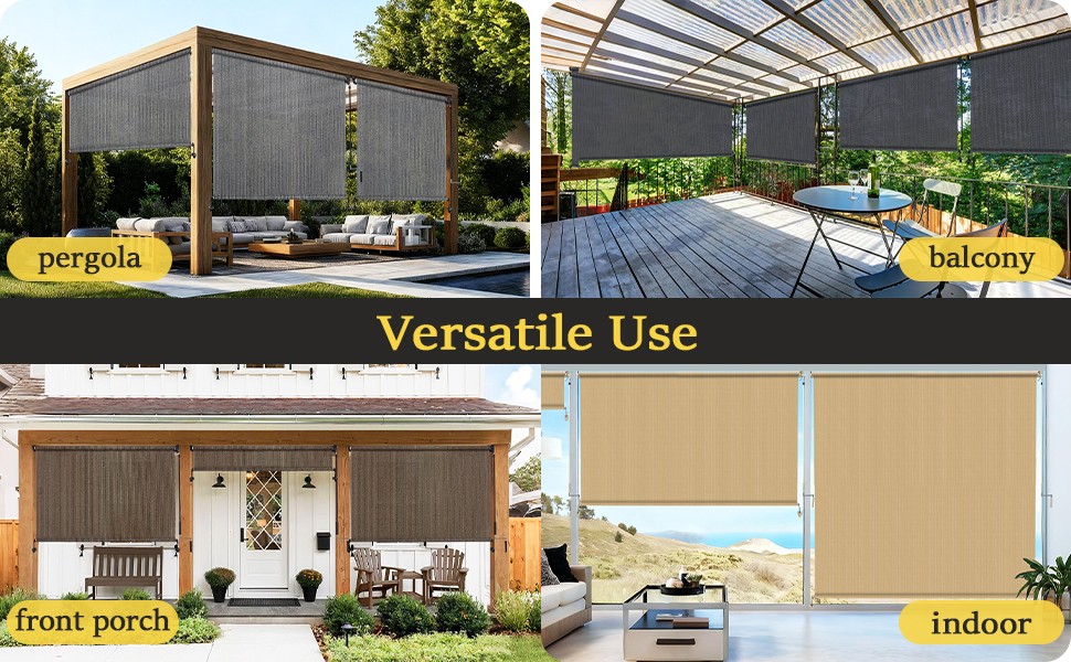 10′ W x 8′ H Outdoor Roller Shades, Cordless Patio Roll Up Outdoor Blinds with 2
