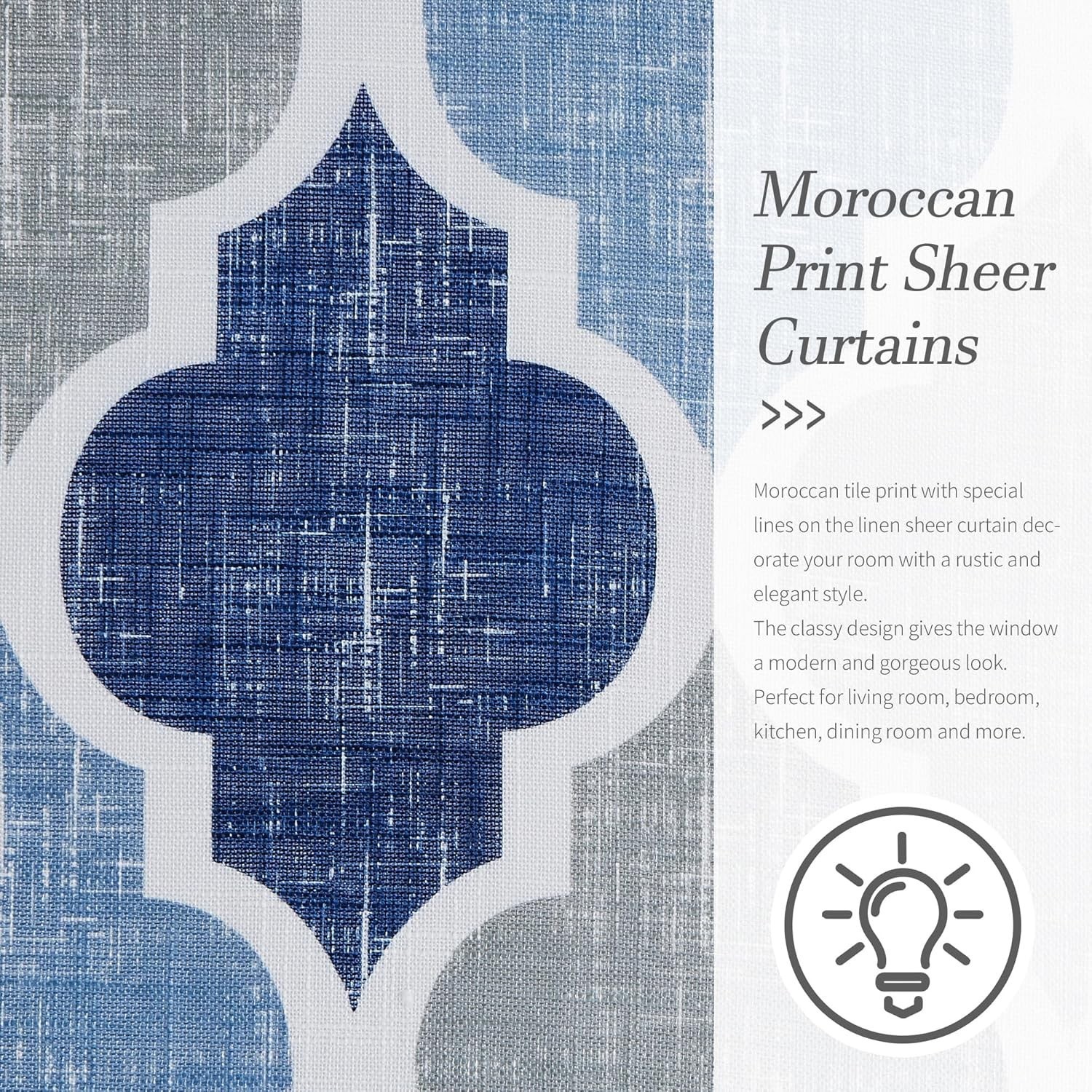 Semi Sheer Valance Curtains Moroccan Tile Print Valance Quatrefoil Linen Texture