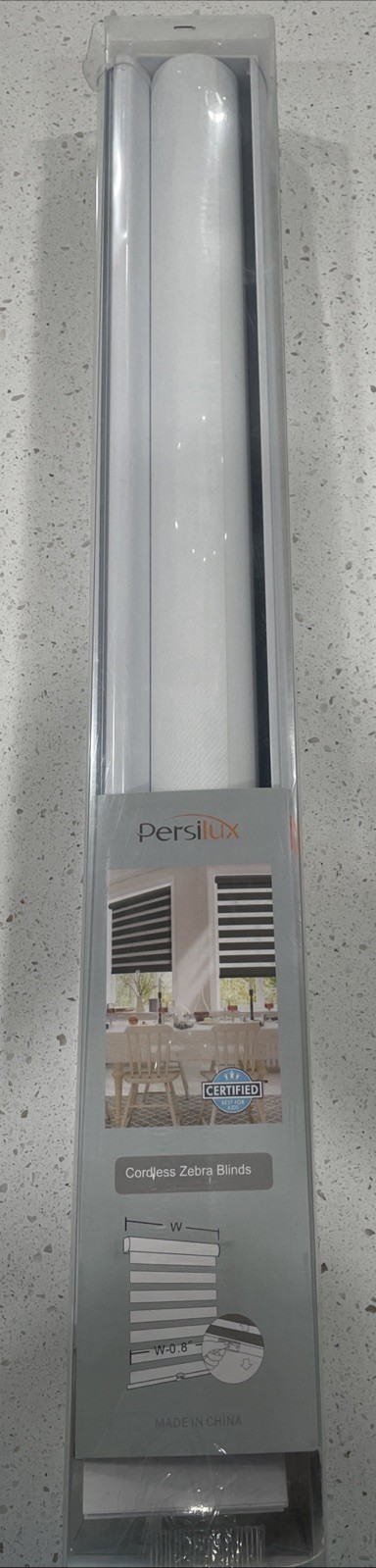 Persilux Cordless Zebra Blinds for Windows (25”W X. 72”H, White) Free-Stop