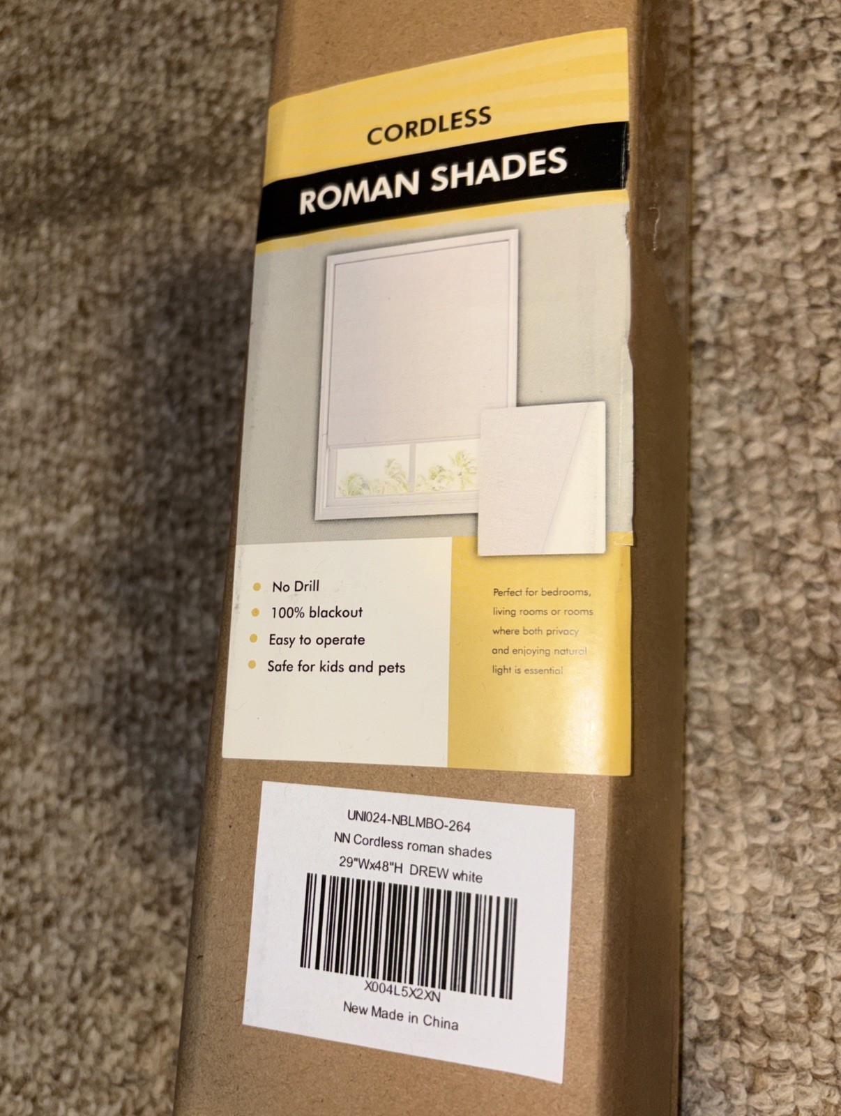 UNISHADES (UNI024-NBLMBO-264) Cordless Roman Shades white 29” W x 48” H — NEW