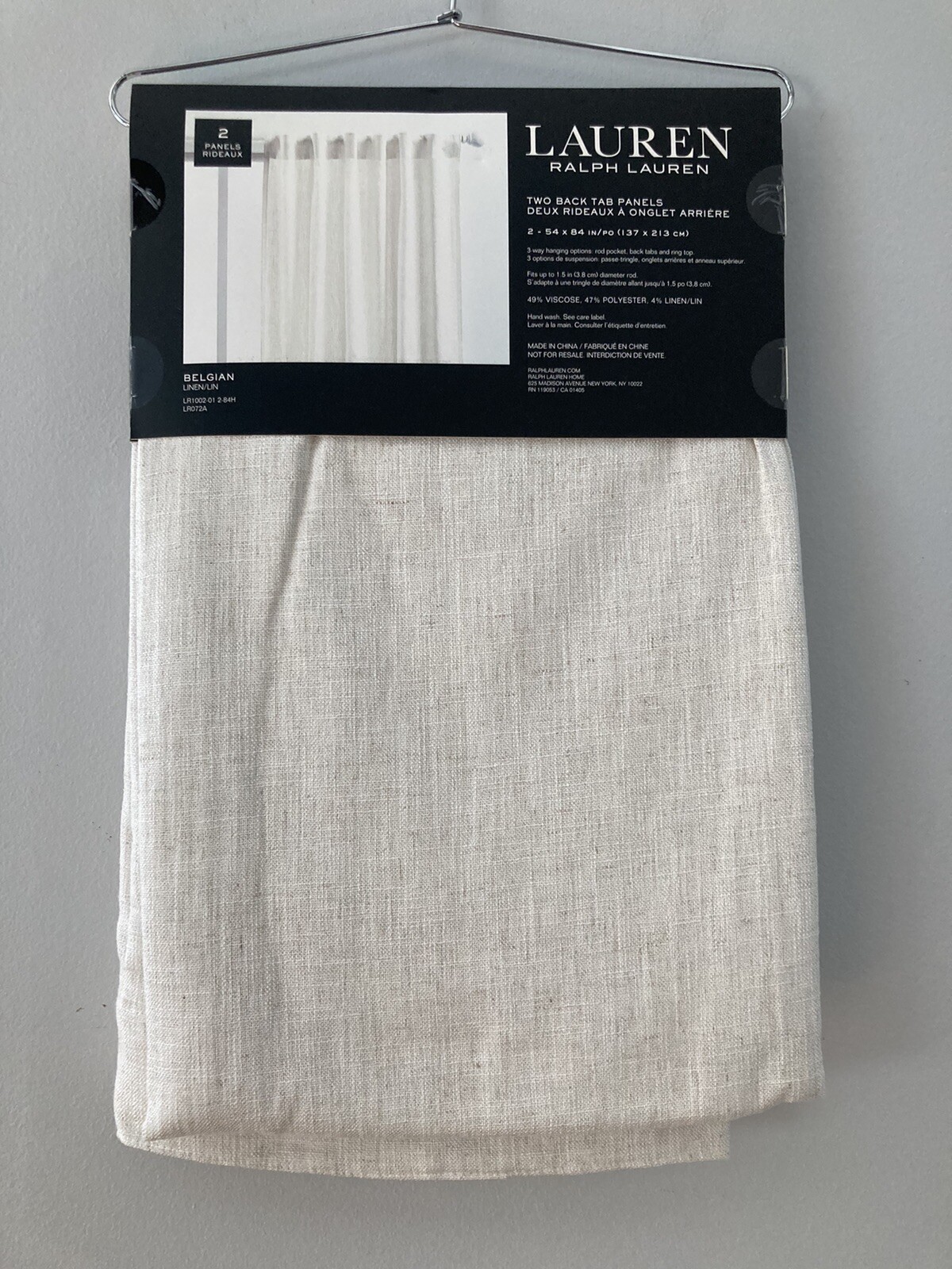 2 Ralph Lauren Back Tab Panels Curtains Belgian Linen Natural Beige 54″ x 84″