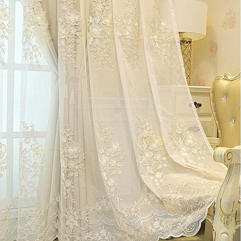 1 Pair European Double Layer Curtains Luxury Flower Embroidered Curtains for Liv